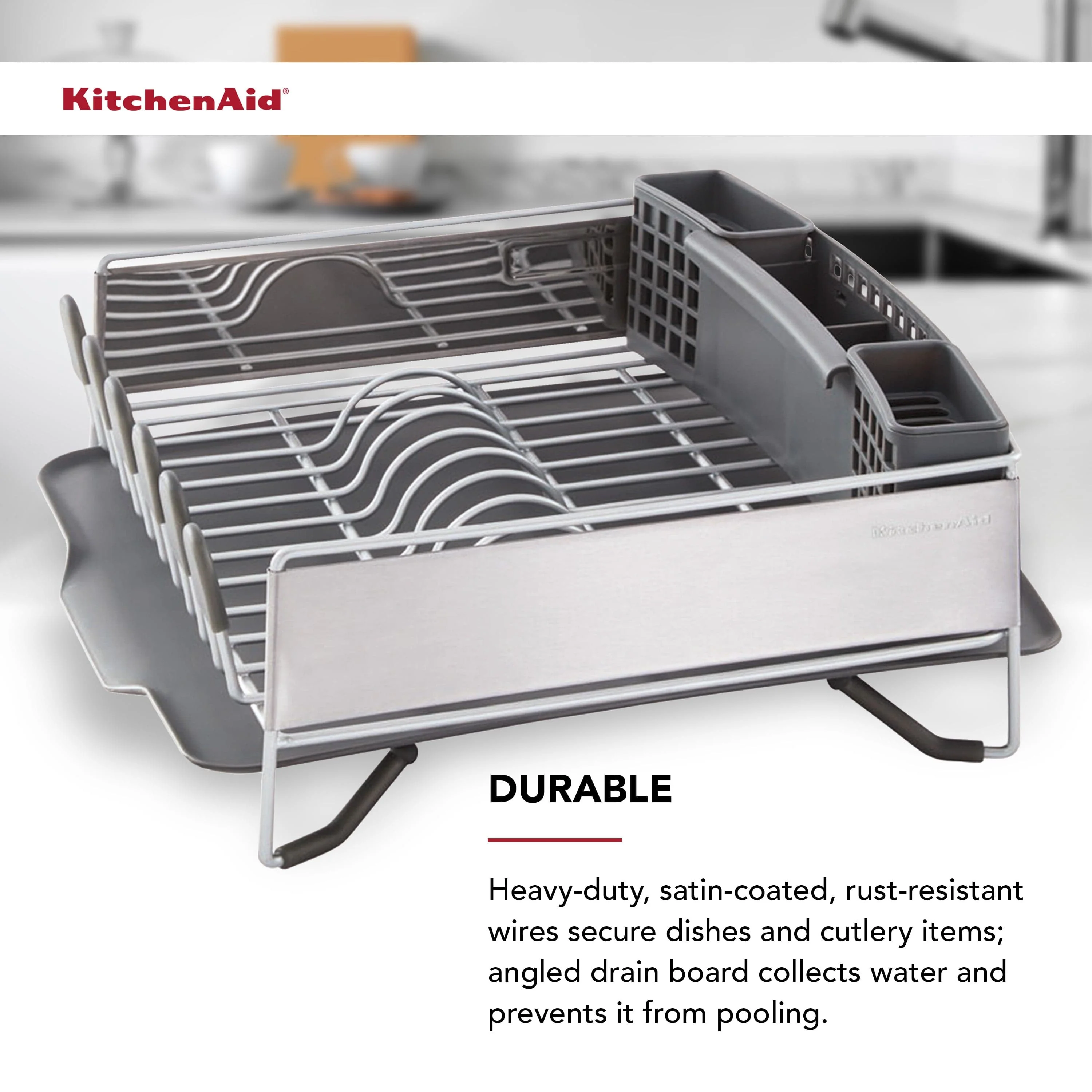 KitchenAid Compact Stainless Steel Dish Rack, Satin Gray, 15-Inch-by-13.25-Inch - Image 2