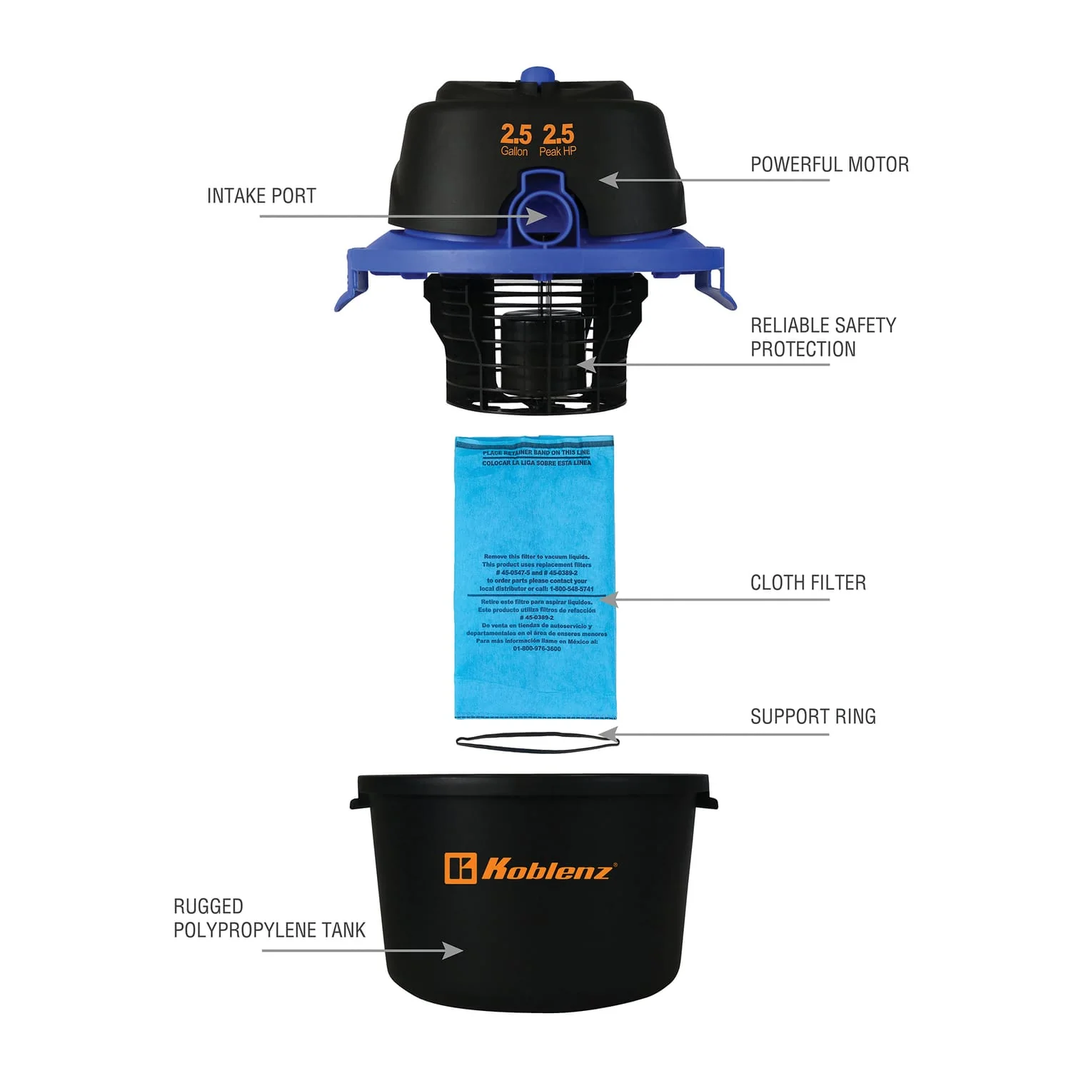 Koblenz 2.5-Gal. Portable Wet/Dry Vacuum with Blower, WD-2.5 MA - Image 3
