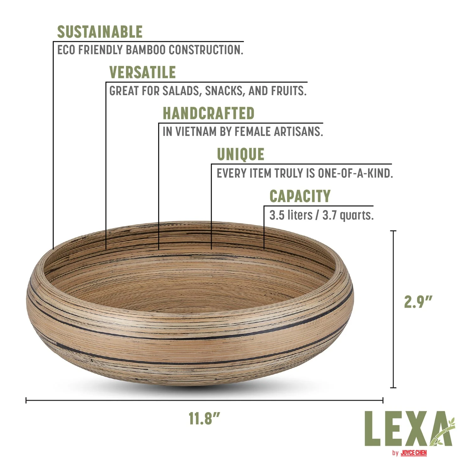 LEXA by Joyce Chen 12-In. Bamboo Fruit Bowl, Black/Natural - Image 2