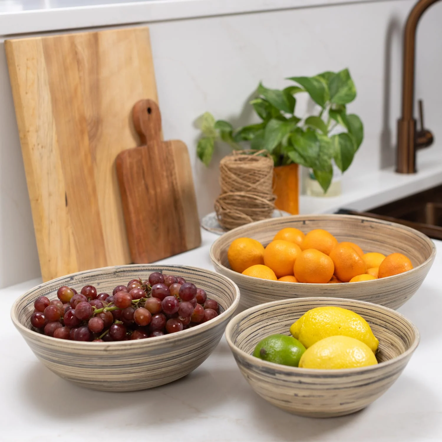 LEXA by Joyce Chen 3-Piece Bamboo Bowl Set with 12-In., 10-In., and 8-In. Bowls, Black/Natural - Image 5