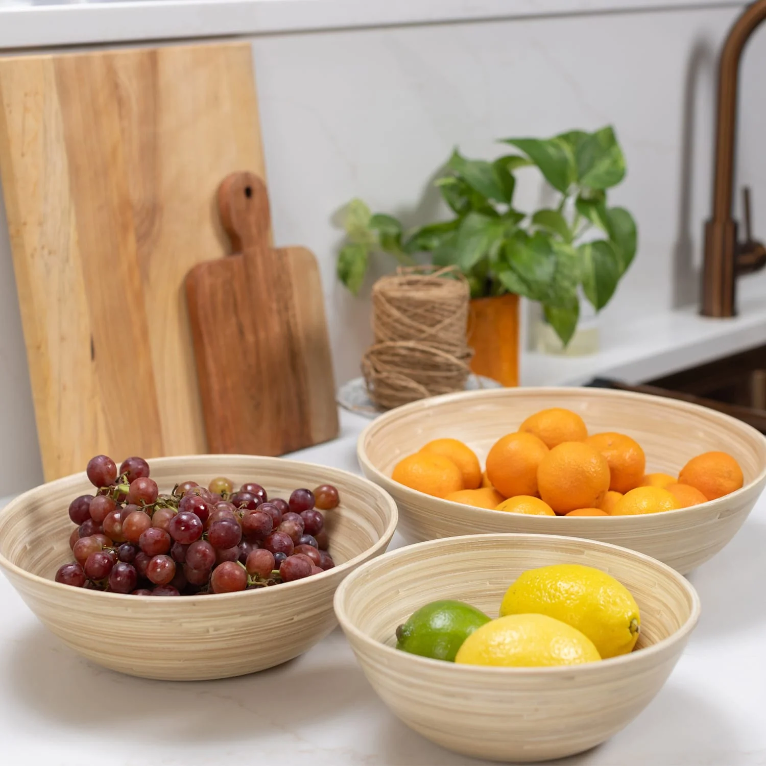LEXA by Joyce Chen 3-Piece Bamboo Bowl Set with 12-In., 10-In., and 8-In. Bowls, Natural - Image 5