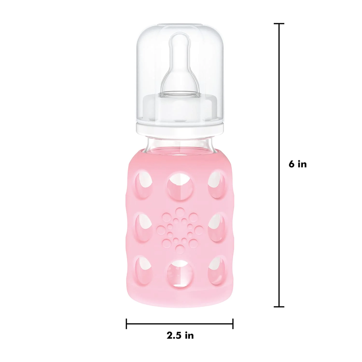 Lifefactory 4-Oz. Glass Baby Bottle with Silicone Sleeve, Stage 1 Nipple, Stopper, and Cap, Pink - Image 3