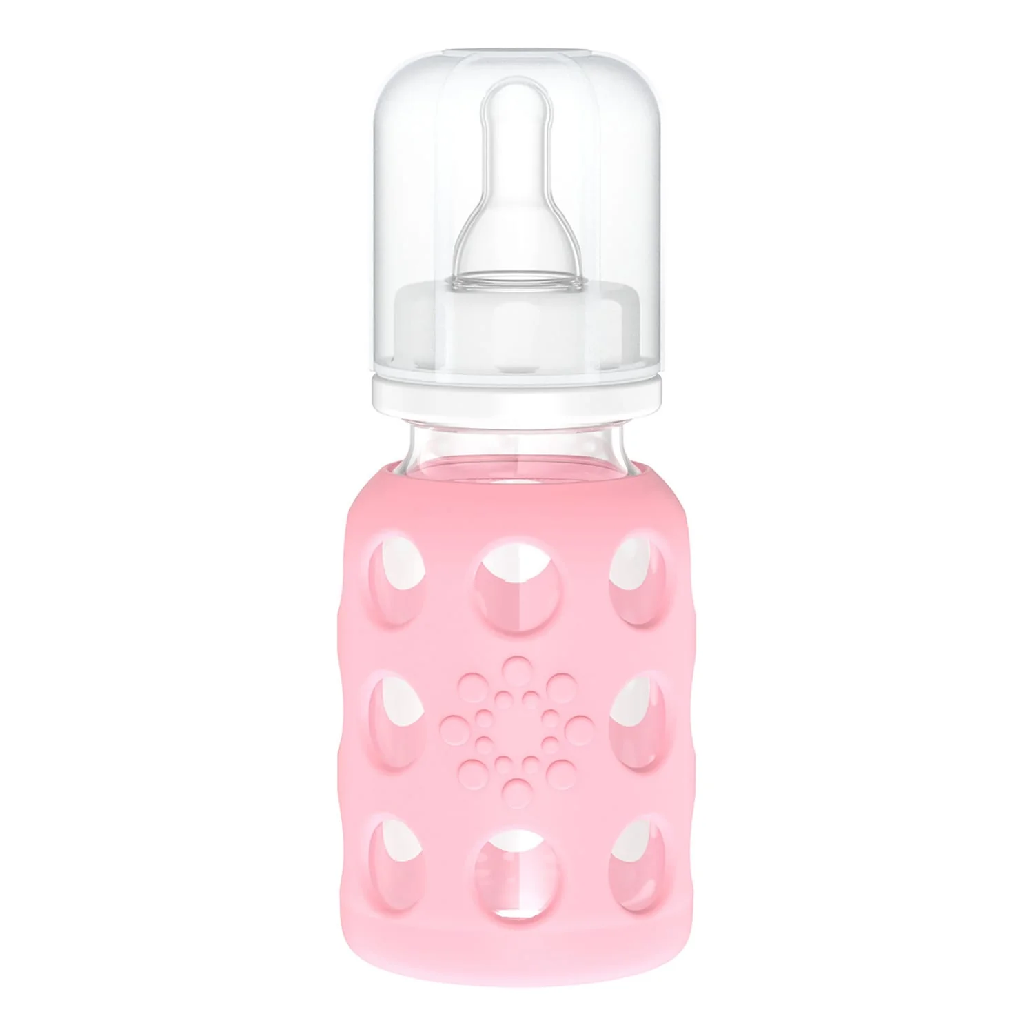 Lifefactory 4-Oz. Glass Baby Bottle with Silicone Sleeve, Stage 1 Nipple, Stopper, and Cap, Pink - Image 4
