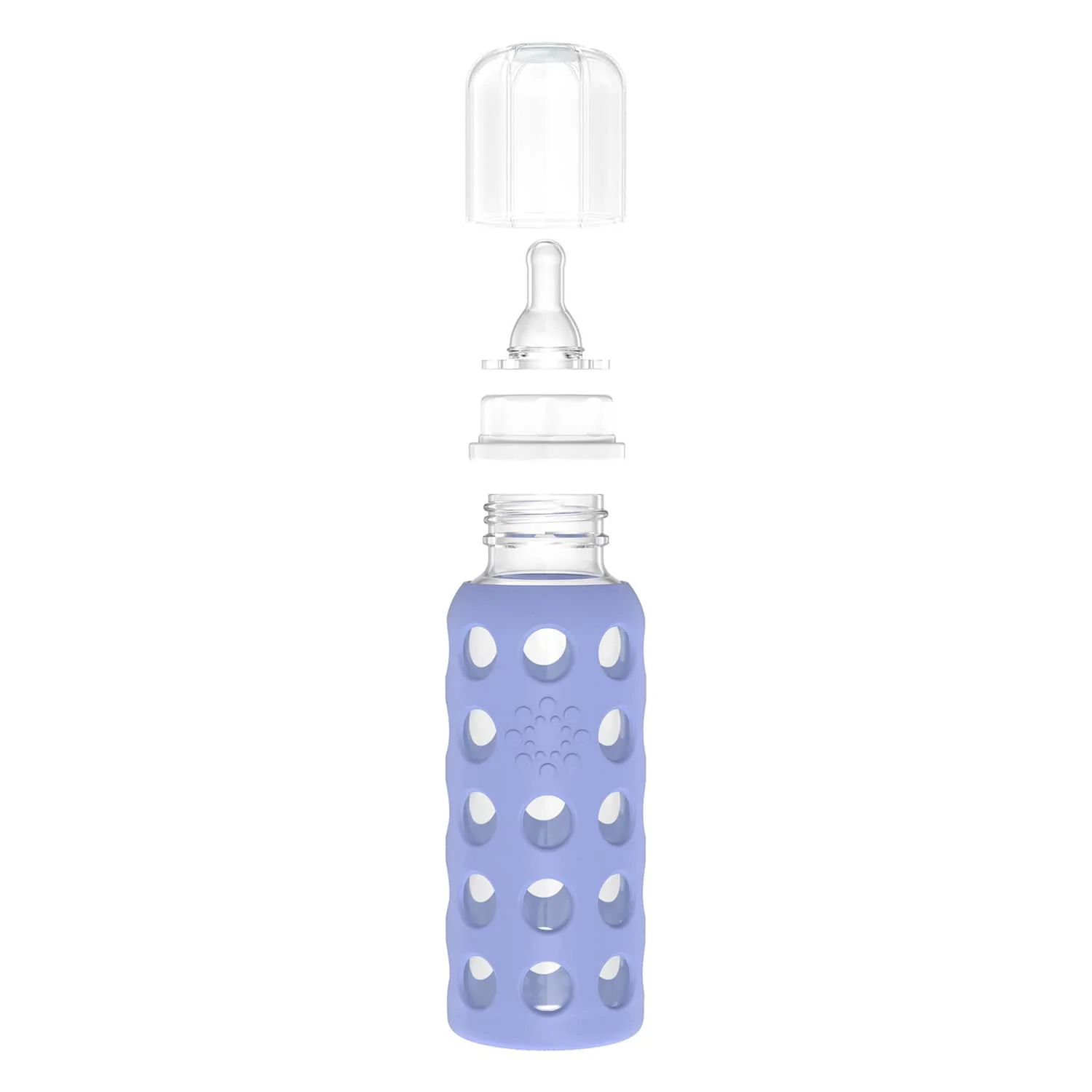 Lifefactory 9-Oz. Glass Baby Bottle with Silicone Sleeve, Stage 2 Nipple, Stopper, and Cap, Blueberry - Image 3