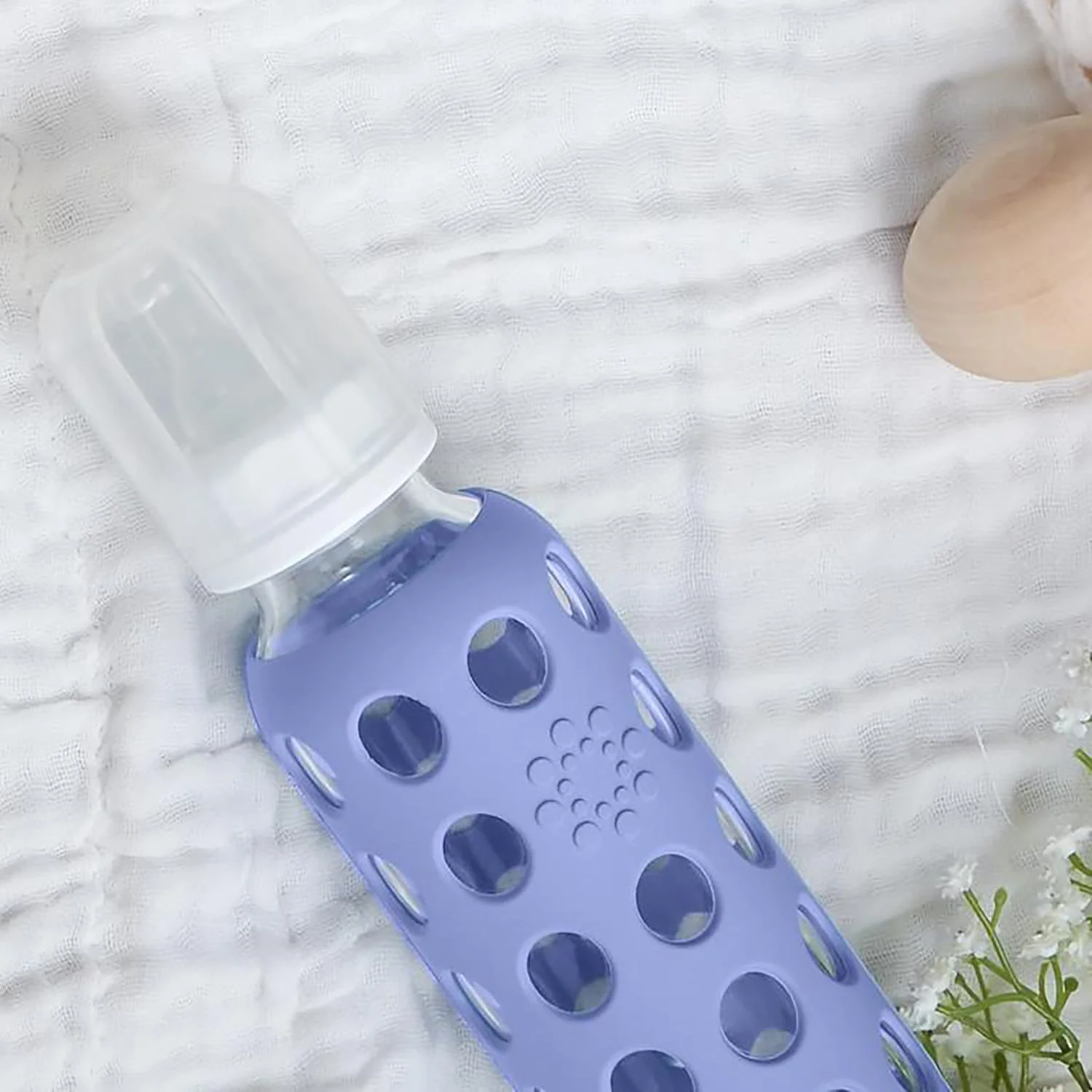 Lifefactory 9-Oz. Glass Baby Bottle with Silicone Sleeve, Stage 2 Nipple, Stopper, and Cap, Blueberry - Image 4
