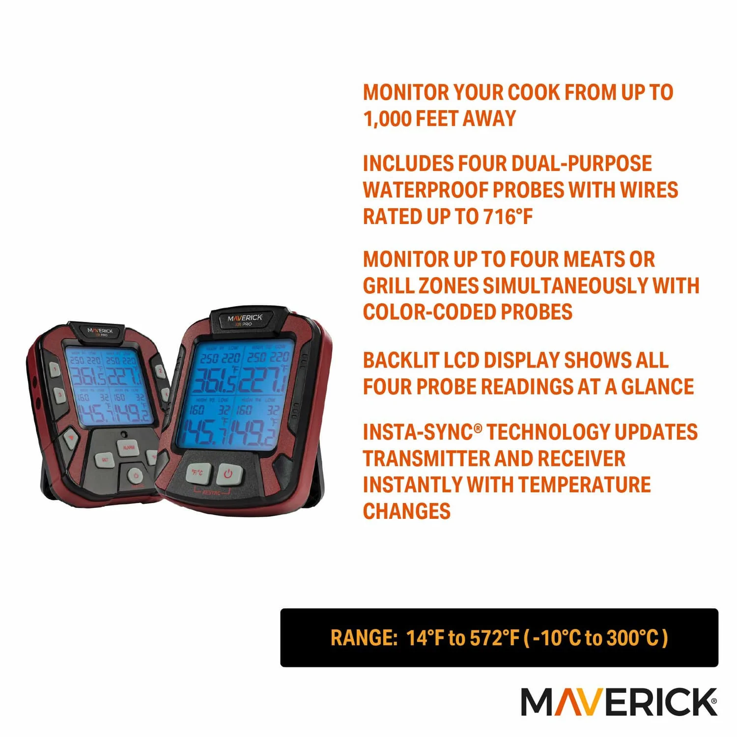 Maverick Extended-Range Professional Wireless Thermometer, 4 Probes - Image 2