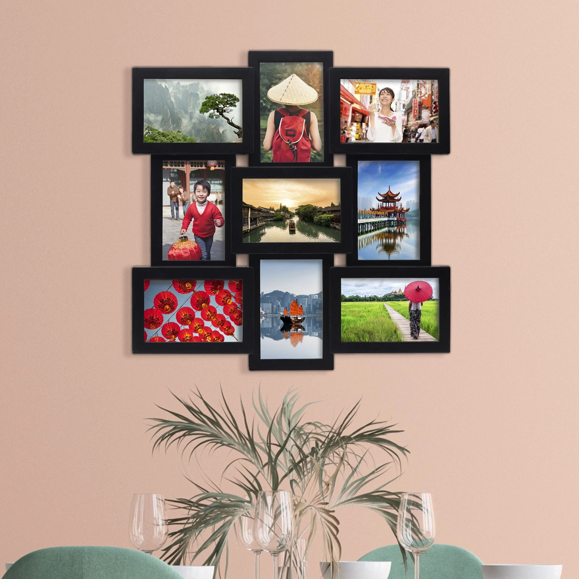 Melannco 18 x 18 Inch 9 Opening Photo Collage Frame, Displays Four 4x6 and Five 6x4 Inch Photos, Black - Image 5