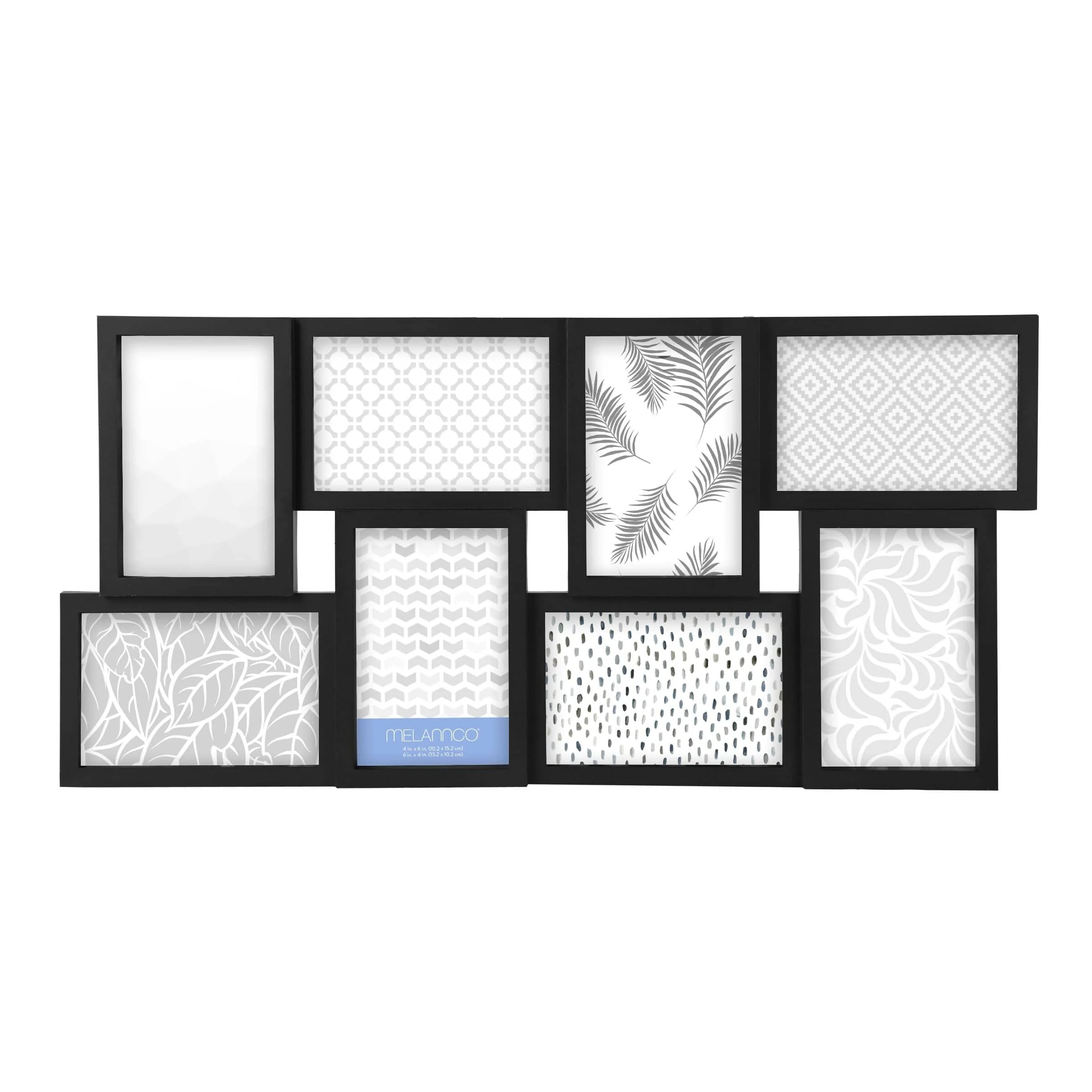 Melannco 24 x 12 Inch 8 Opening Photo Collage Frame, Displays Four 4x6 and Four 6x4 Inch Photos, Black - Image 3
