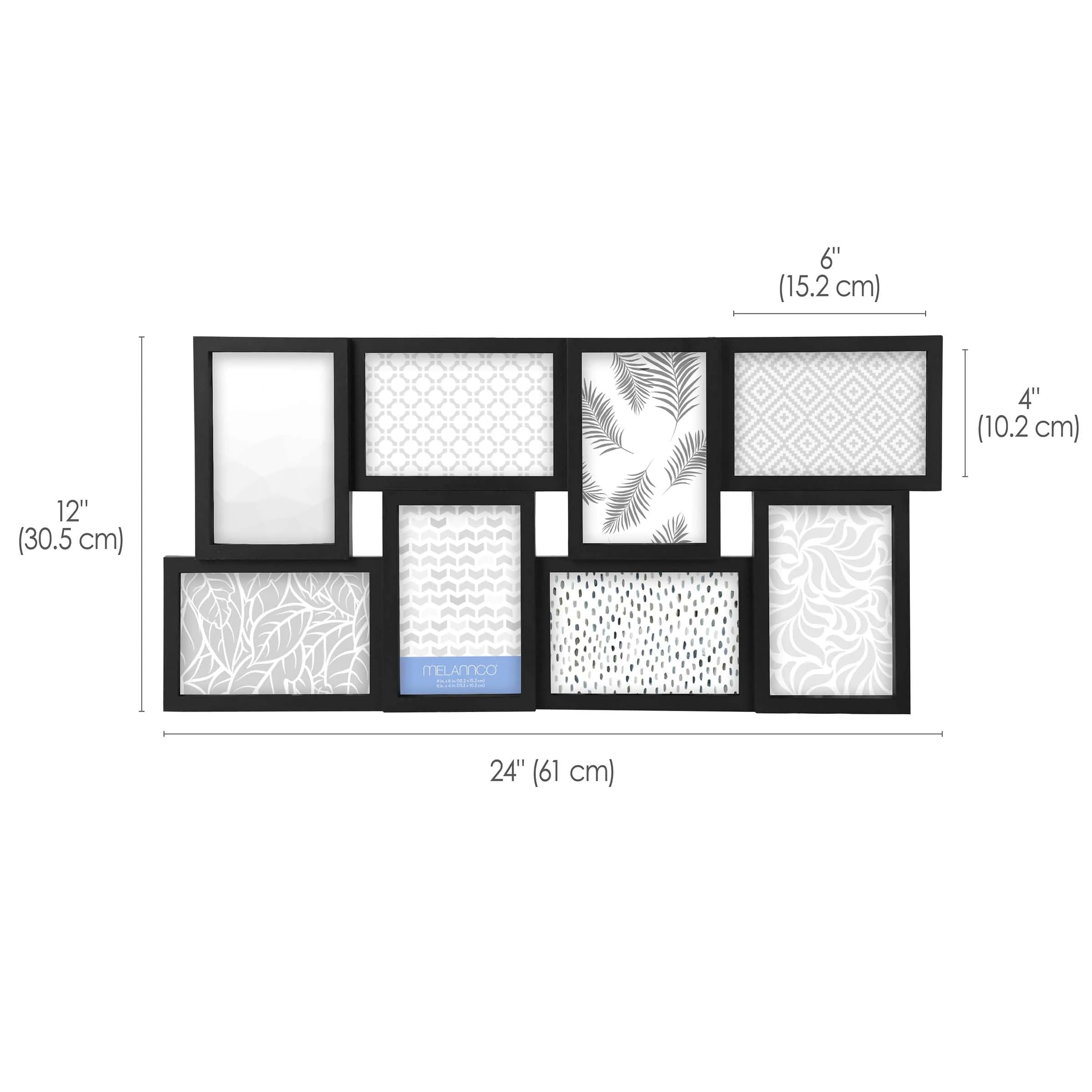 Melannco 24 x 12 Inch 8 Opening Photo Collage Frame, Displays Four 4x6 and Four 6x4 Inch Photos, Black - Image 4