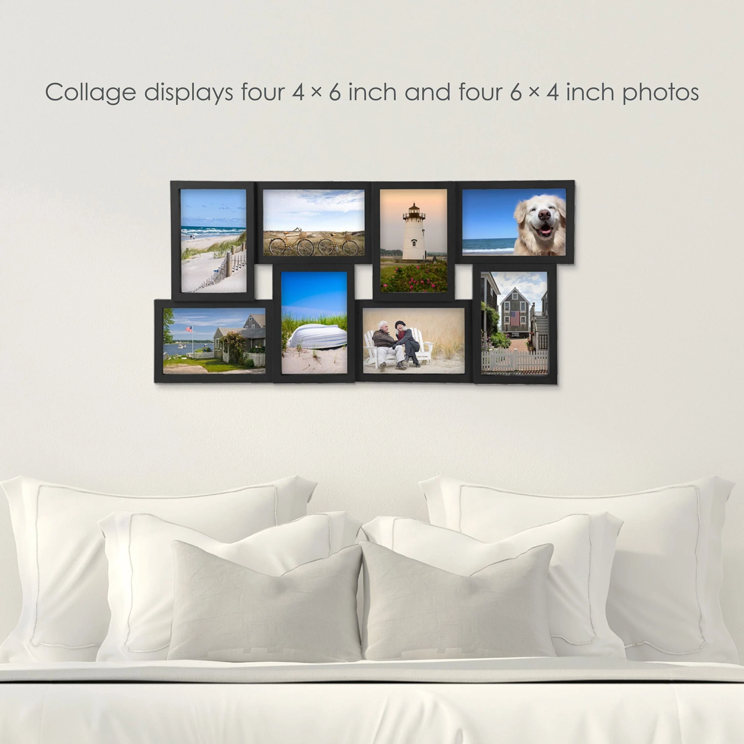 Melannco 24 x 12 Inch 8 Opening Photo Collage Frame, Displays Four 4x6 and Four 6x4 Inch Photos, Black - Image 6