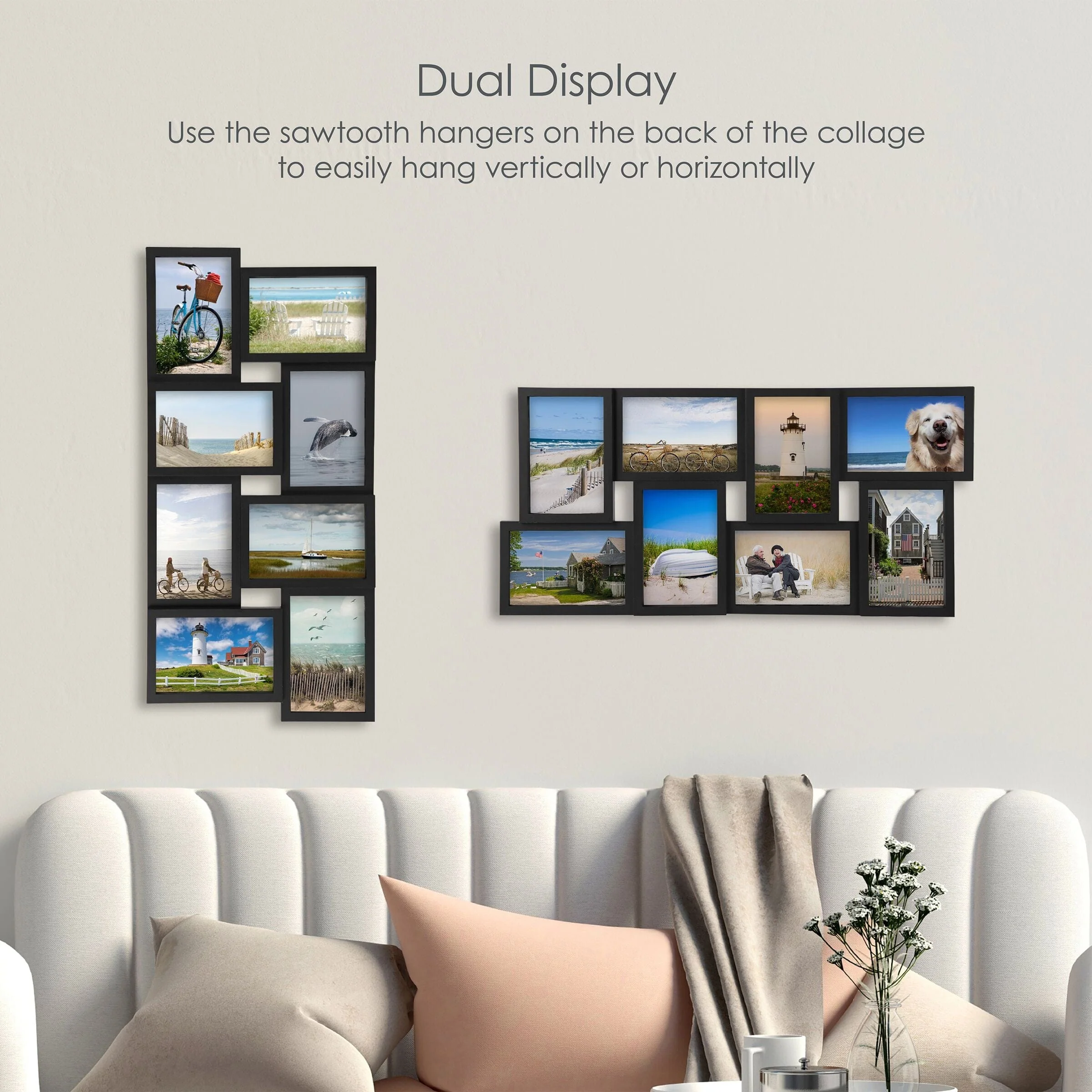 Melannco 24 x 12 Inch 8 Opening Photo Collage Frame, Displays Four 4x6 and Four 6x4 Inch Photos, Black - Image 7