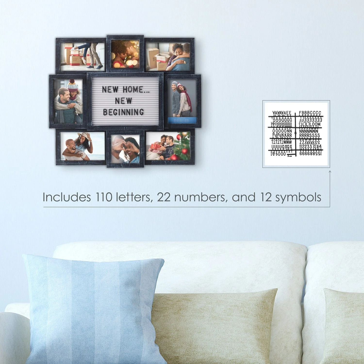 Melannco Customizable Letterboard 8-Opening Photo Collage, 19 x 17 inch,Distressed Black - Image 4