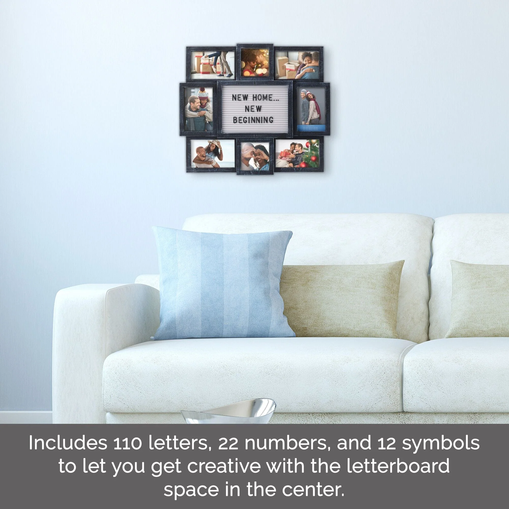 Melannco Customizable Letterboard 8-Opening Photo Collage, 19 x 17 inch,Distressed Black - Image 5