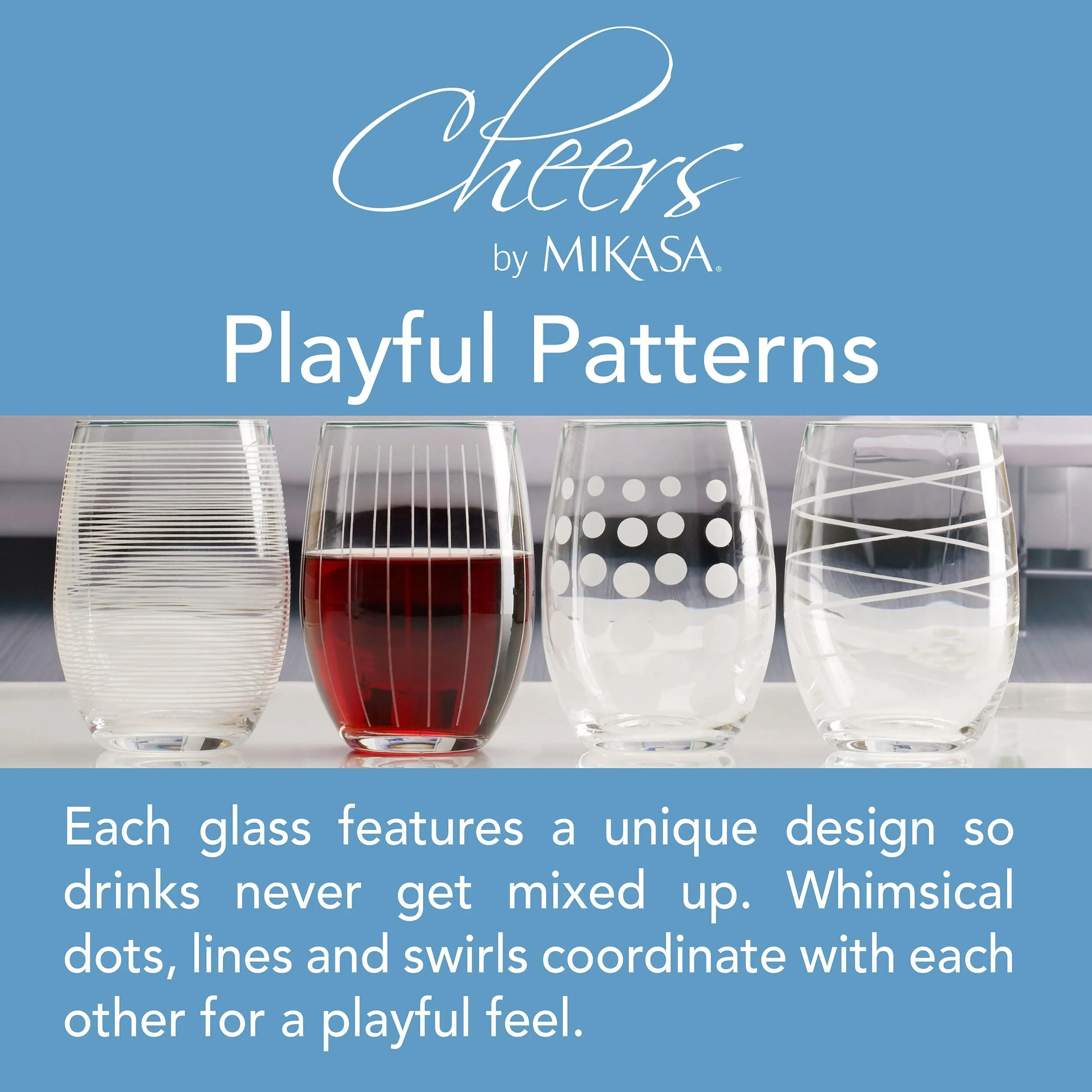 Mikasa Cheers Stemless Wine Glass, 17-Ounce, Set of 4, Clear - Image 2