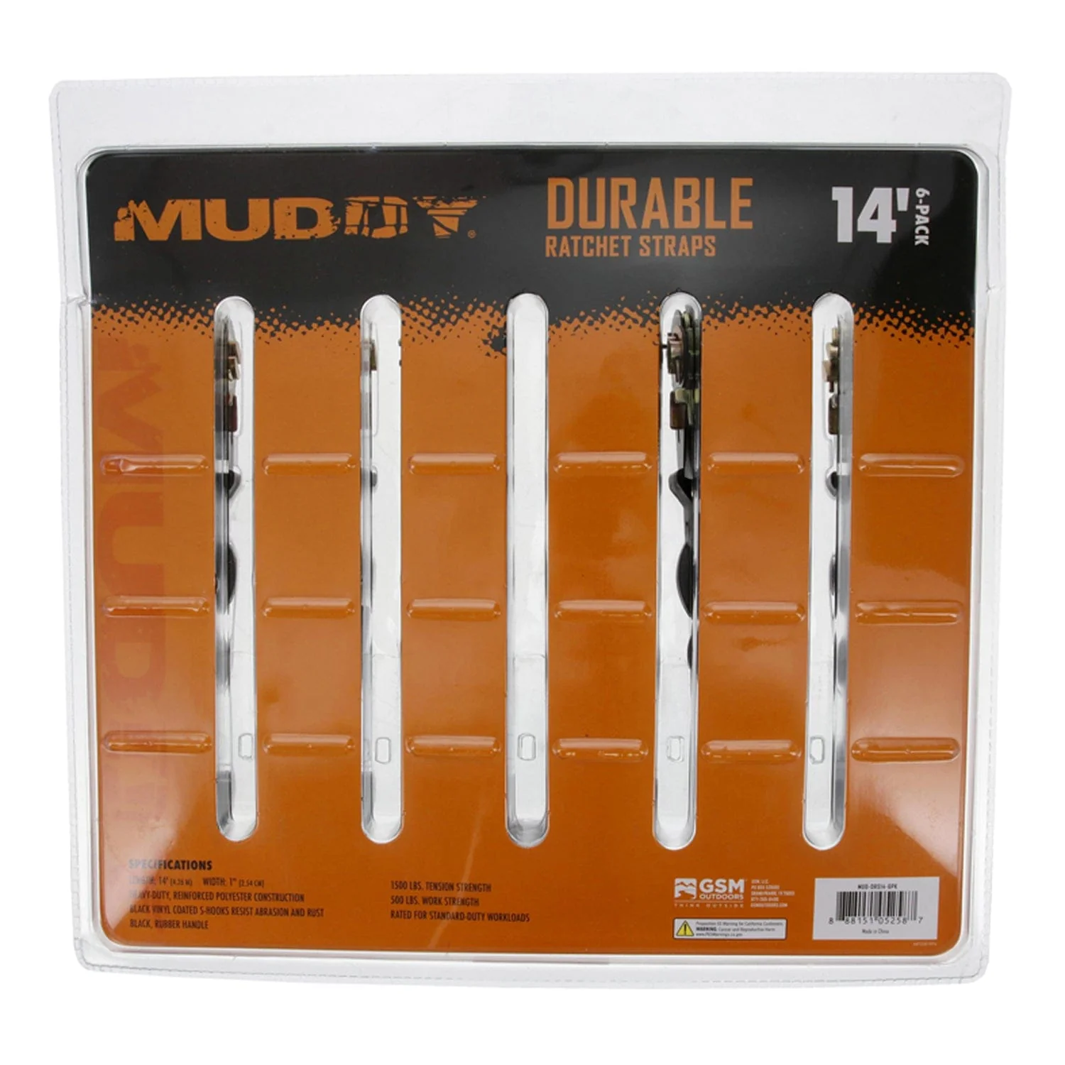 Muddy 1-In. x 14-Ft. Durable Ratchet Straps with Coated S-Hooks, 6 Count - Image 5