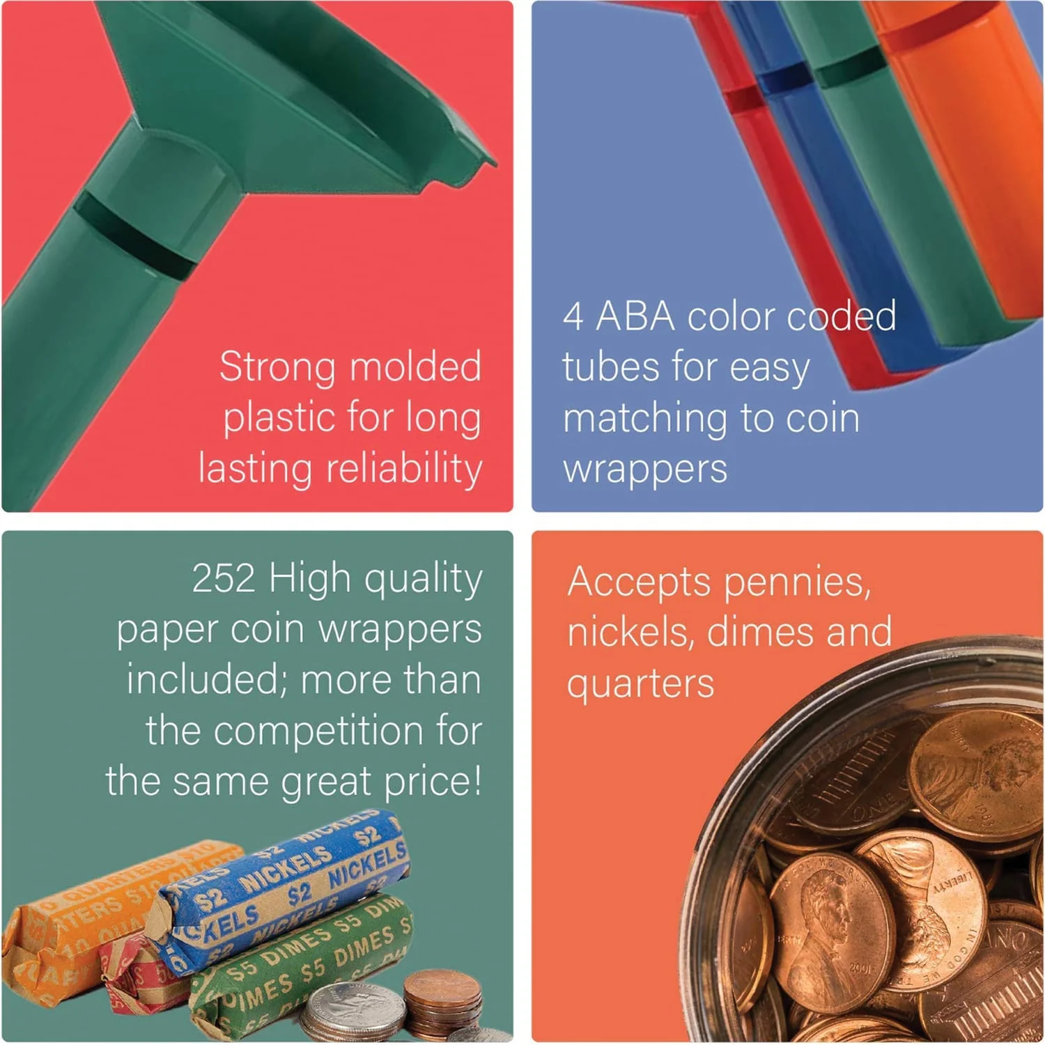 Nadex Coins 252 Coin Wrappers with Coin-Sorter Tubes - Image 2