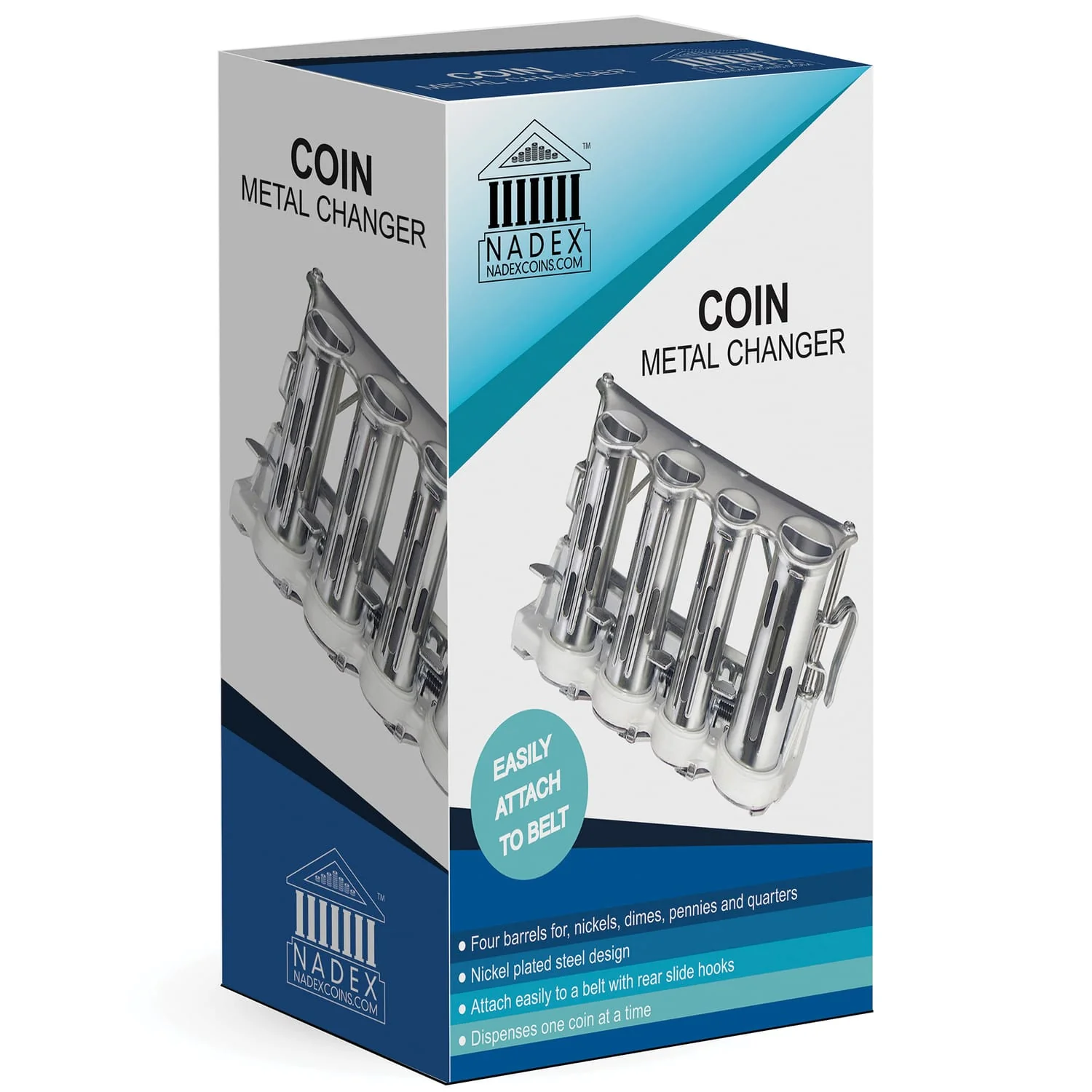 Nadex Coins 4-Barrel Steel Coin Dispenser Money Changer with Belt Clips - Image 4