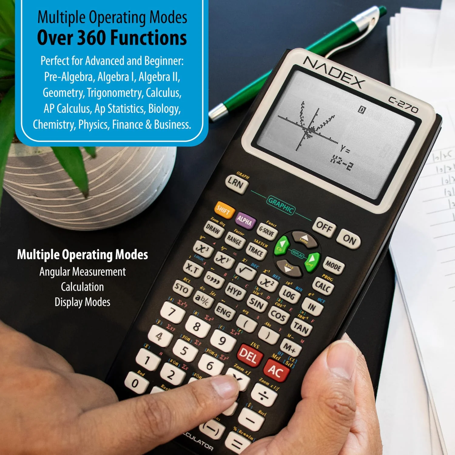 Nadex Coins C-270 Scientific Calculator with Black and White Graph Functions, Battery Powered, Black - Image 3