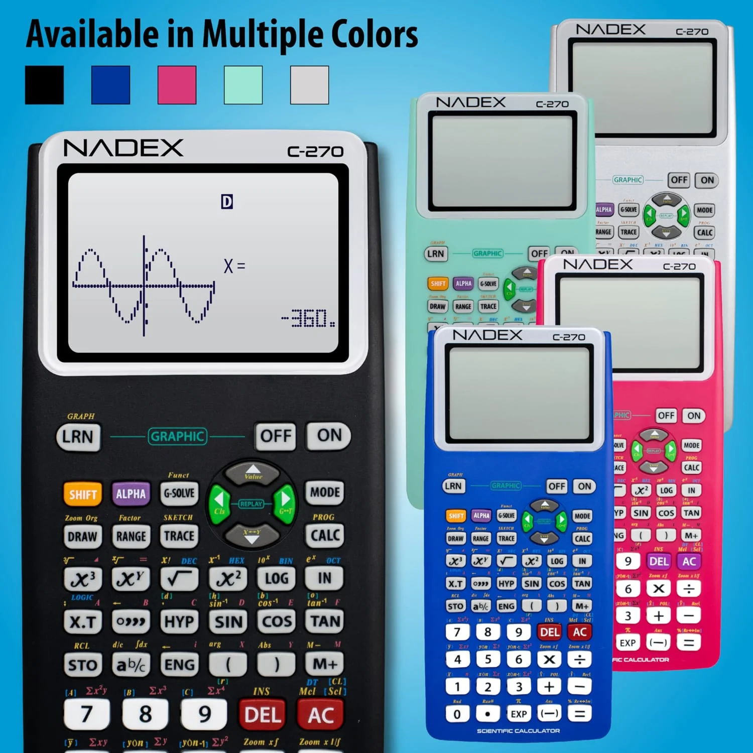 Nadex Coins C-270 Scientific Calculator with Black and White Graph Functions, Battery Powered, Black - Image 5