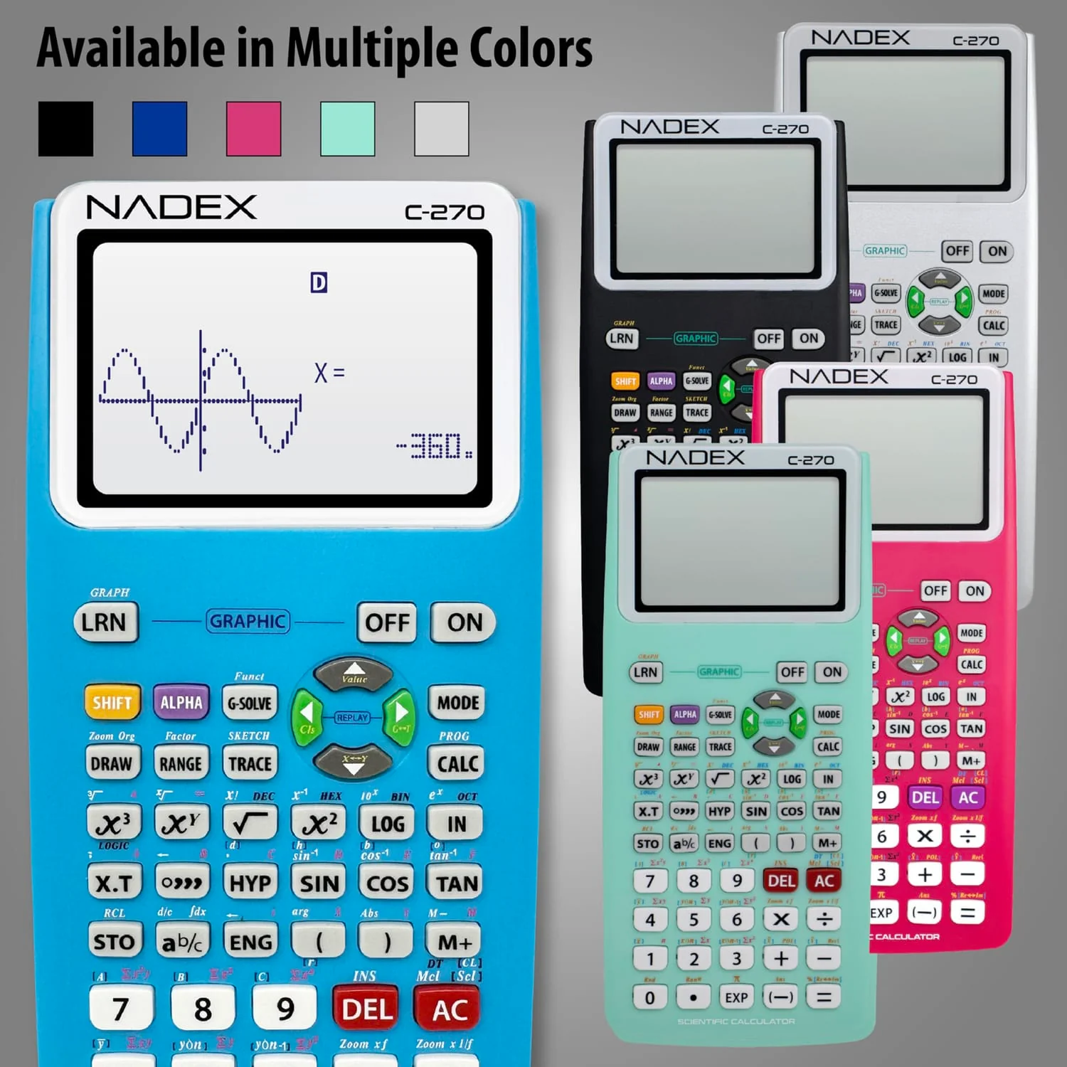 Nadex Coins C-270 Scientific Calculator with Black and White Graph Functions, Battery Powered, Blue - Image 3