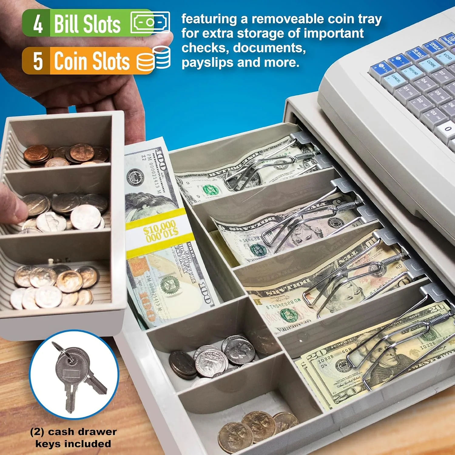 Nadex Coins CR318 POS Electronic Cash Register with Steel Drawer, Thermal Printer, and Multi-Clerk Support - Image 4