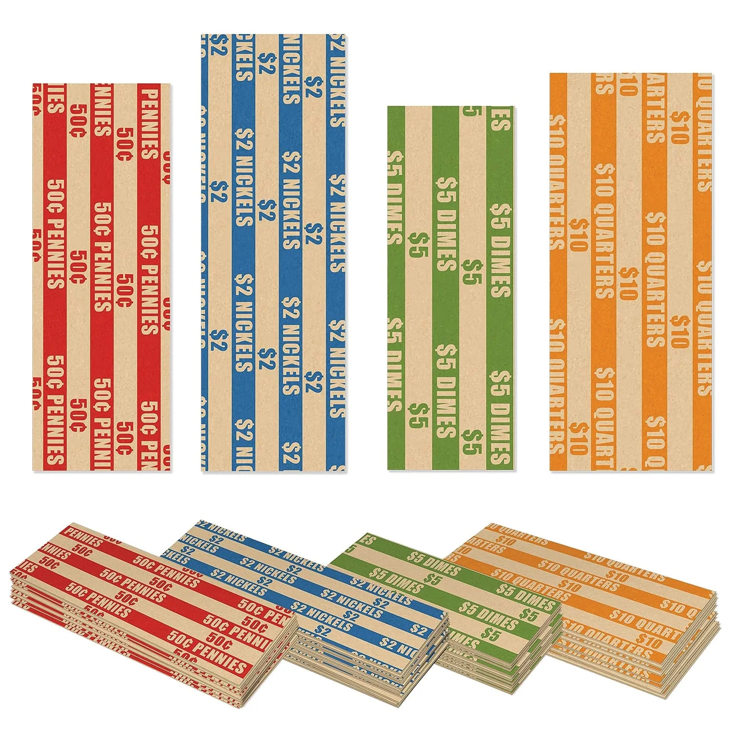 Nadex Coins Flat Standard Striped Coin Roll Wrappers for U.S. Coins, 1000 Pack