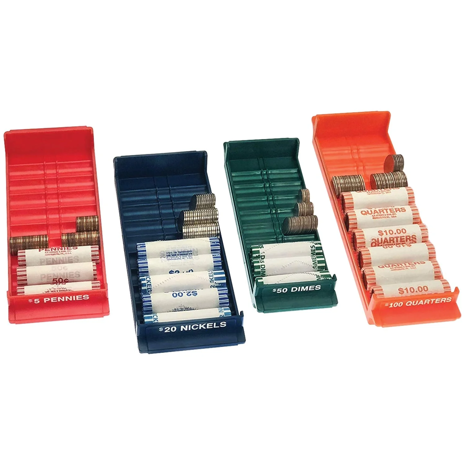 Nadex Coins Rolled Coin Storage Organizer Tray Set with Ridges for Loose Coins