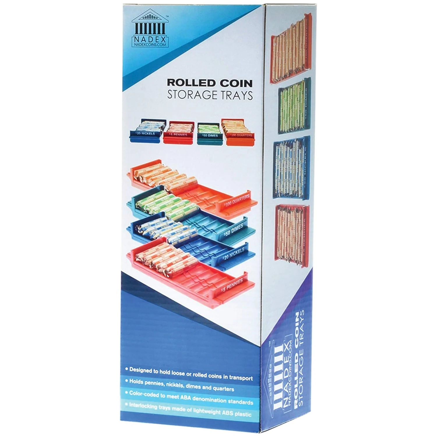 Nadex Coins Rolled Coin Storage Organizer Tray Set with Ridges for Loose Coins - Image 2