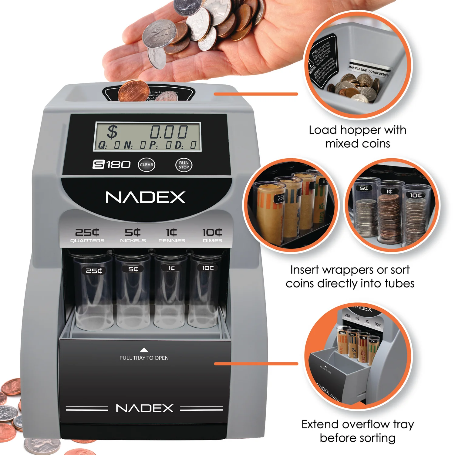 Nadex Coins S180 Digital Coin Counter, Sorter, and Wrapper - Image 4