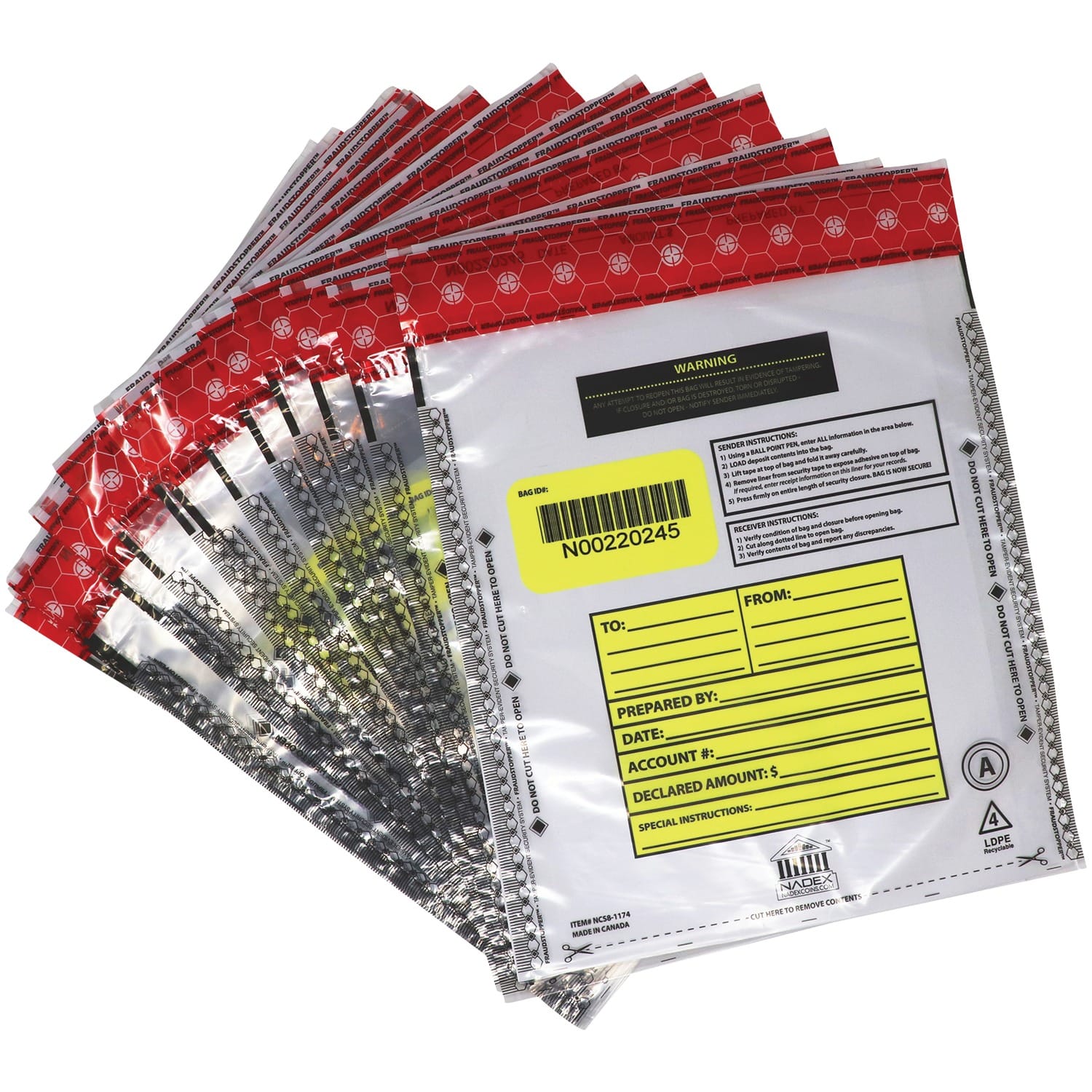 Nadex Coins Tamper-Evident 9-In. x 12-In. Clear FRAUDSTOPPER Bank Deposit Bags, 100 Pack