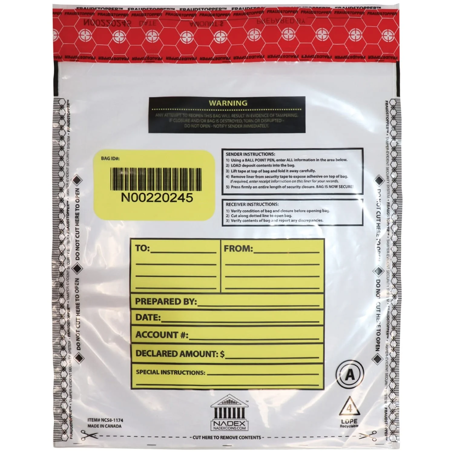 Nadex Coins Tamper-Evident 9-In. x 12-In. Clear FRAUDSTOPPER Bank Deposit Bags, 100 Pack - Image 2