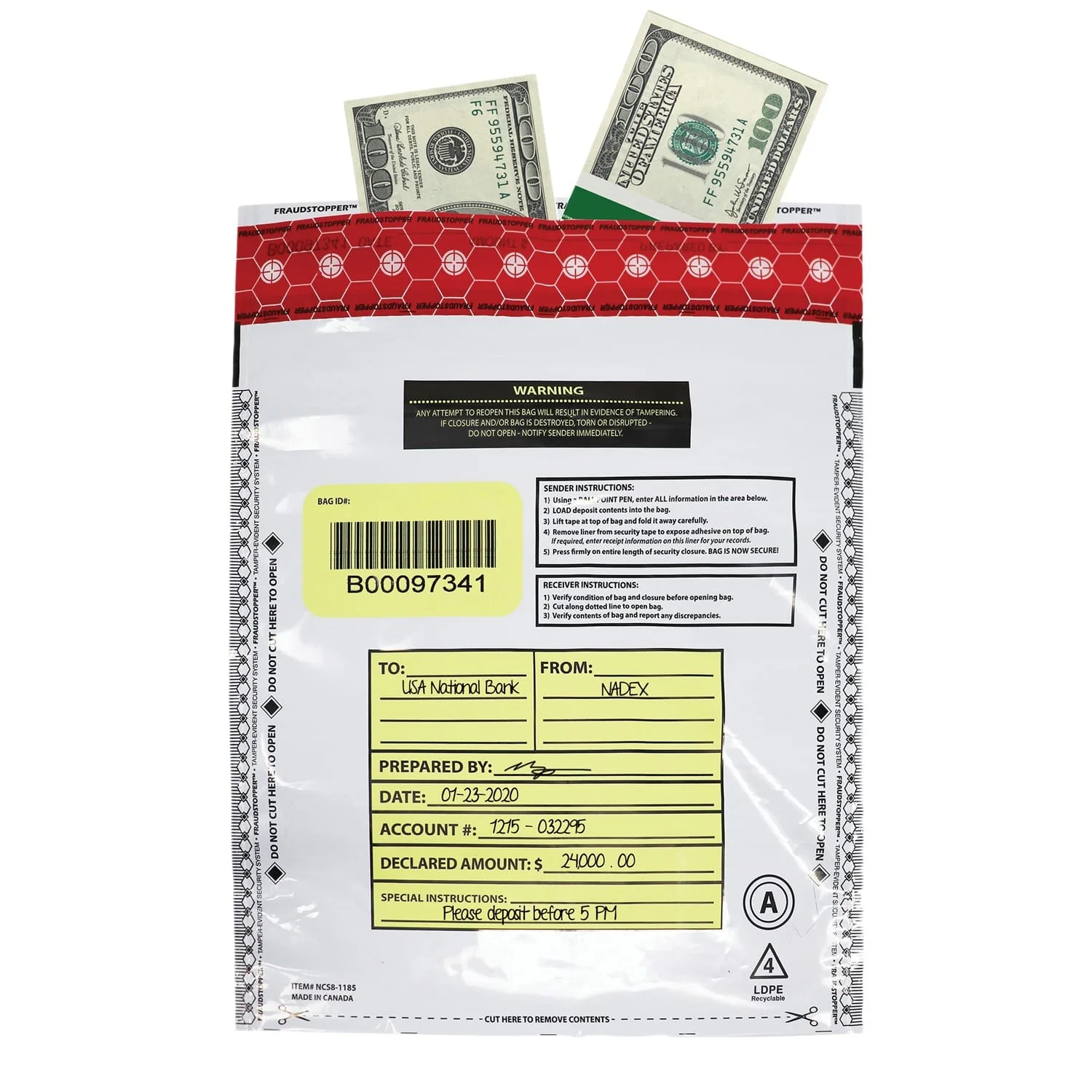 Nadex Coins Tamper Evident 9-Inch x 12-Inch FRAUDSTOPPER Bank Deposit Bags, 100 Pack, Opaque - Image 3