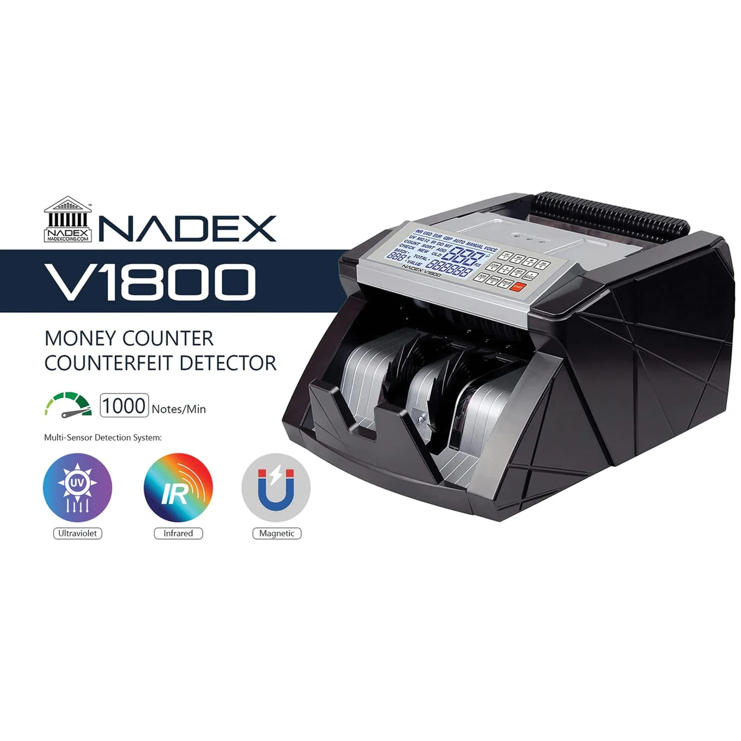 Nadex Coins V1800 Money Counter and Counterfeit Detector - Image 2
