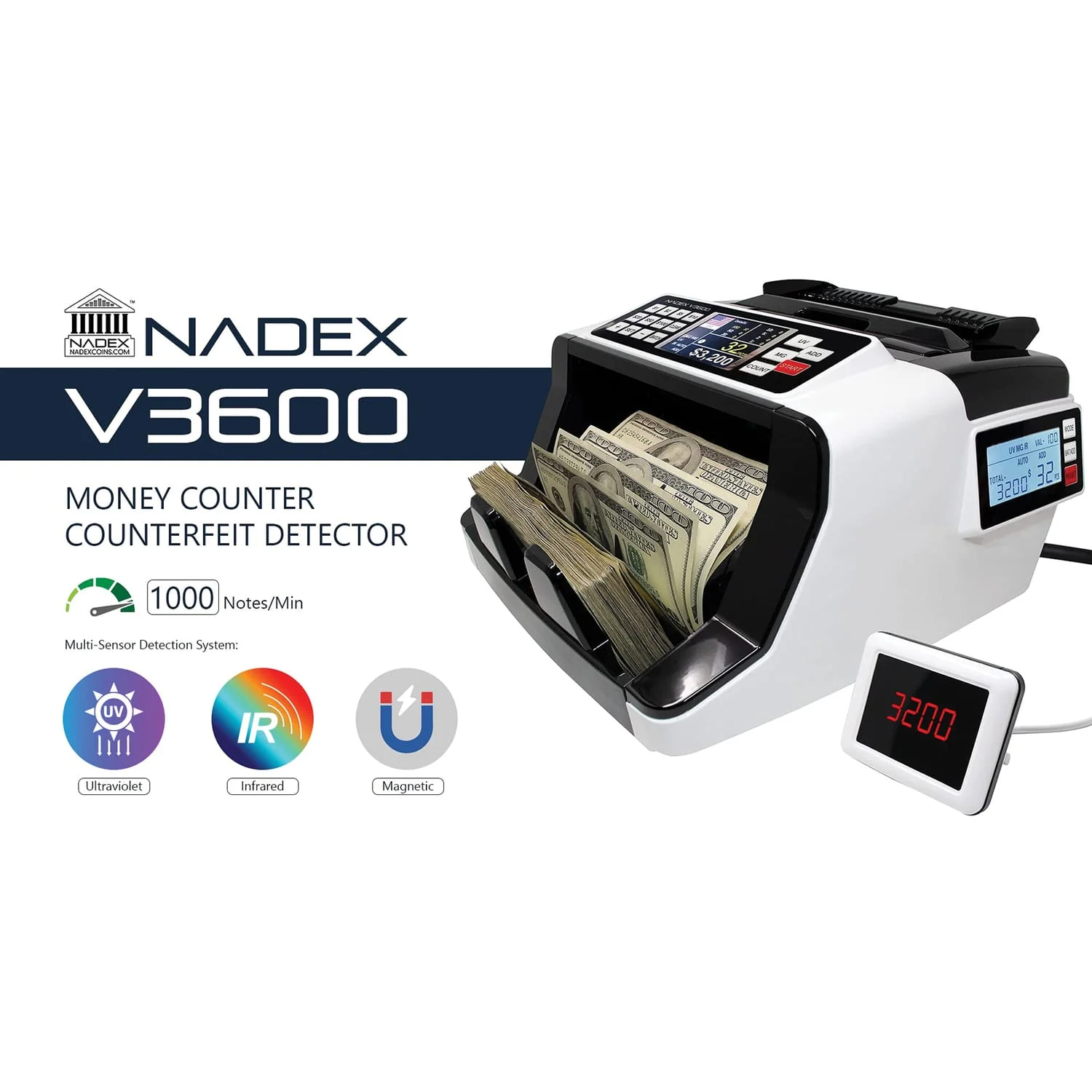 Nadex Coins V3600 Money Counter and Counterfeit Detector - Image 5