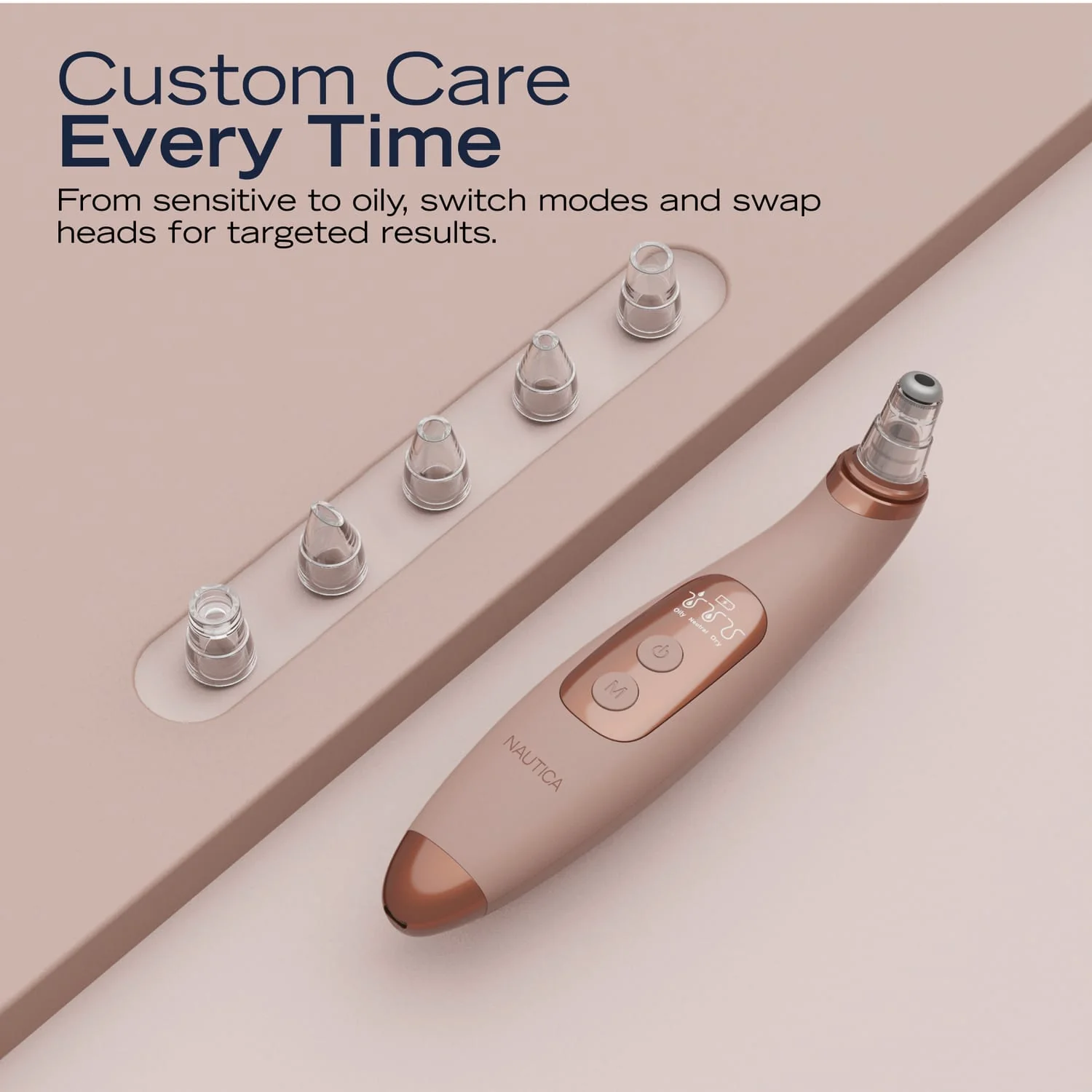 Nautica Compact Blackhead-Remover Vacuum with 6 Adjustable Heads and LED Display, 3 Suction Levels, Rechargable, up to 1-Hour Battery Life, Nude - Image 5