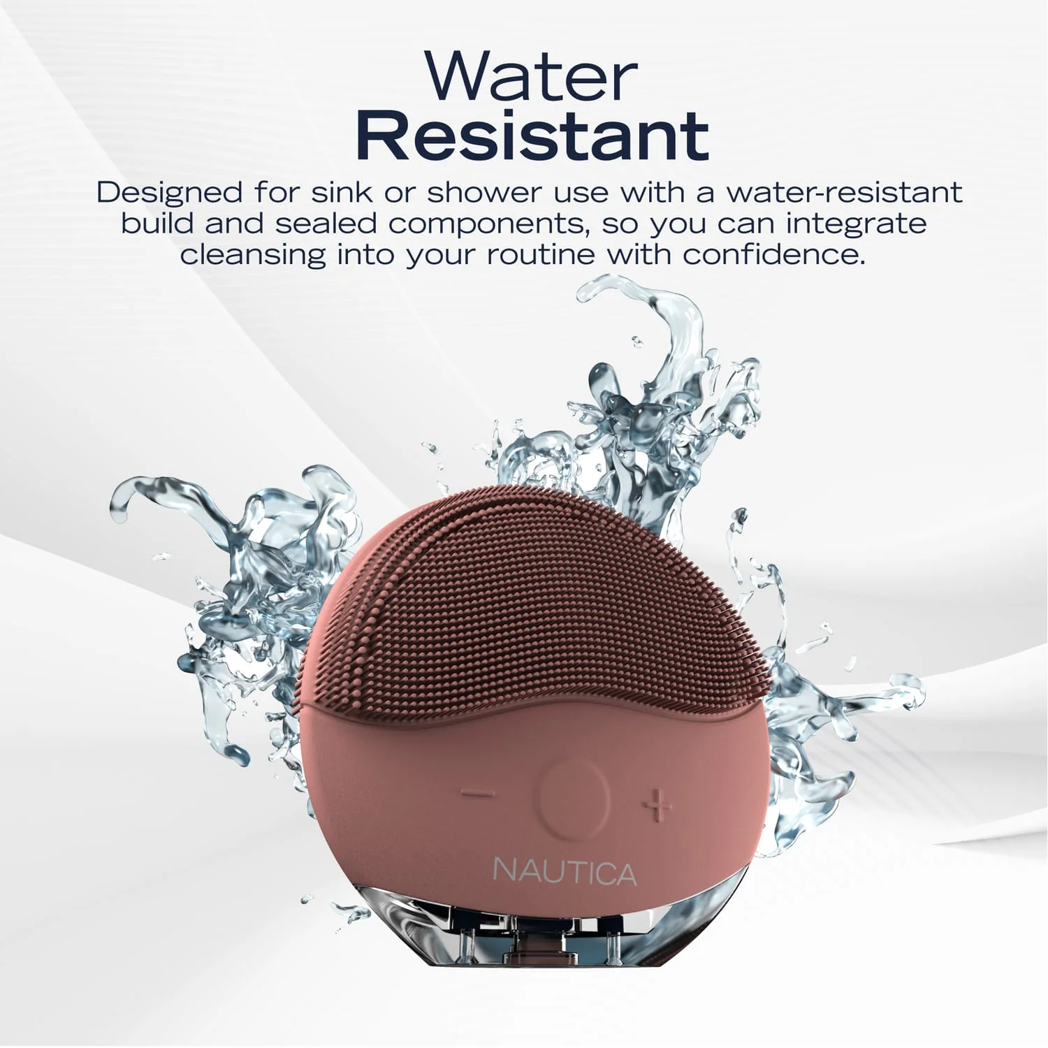 Nautica Compact Waterproof Sonic Dual-Sided Silicone Facial Cleansing Pad, w/ 12 Vibration Modes and LED Indicator, Rechargeable, Deep Cleanse, Powder - Image 3