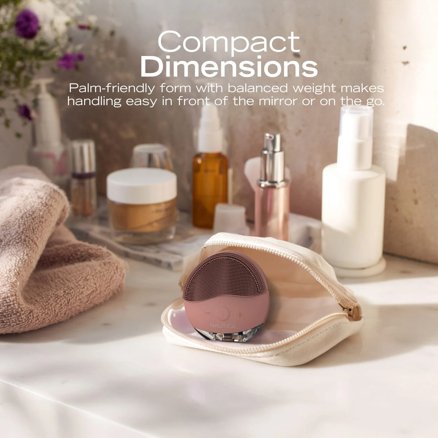 Nautica Compact Waterproof Sonic Dual-Sided Silicone Facial Cleansing Pad, w/ 12 Vibration Modes and LED Indicator, Rechargeable, Deep Cleanse, Powder - Image 4