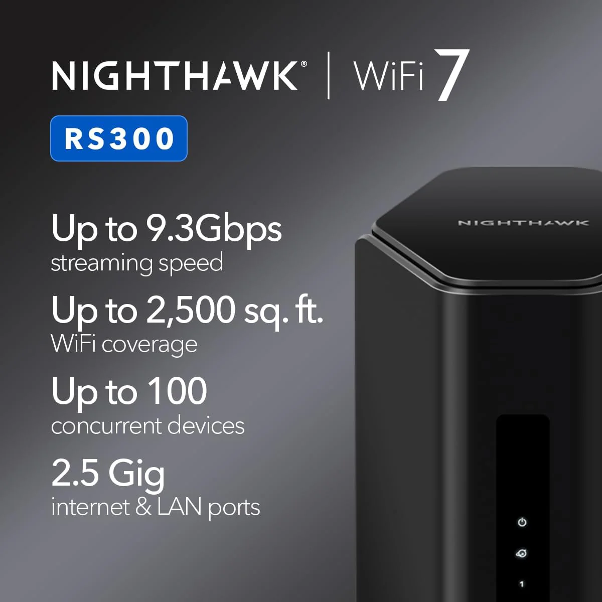 Netgear Nighthawk RS300 Tri-Band WiFi 7 Router, Wireless Speed Up to 9.3 Gbps, Covers Up to 2500 Sq. Ft., Black - Certified Refurbished - Image 2