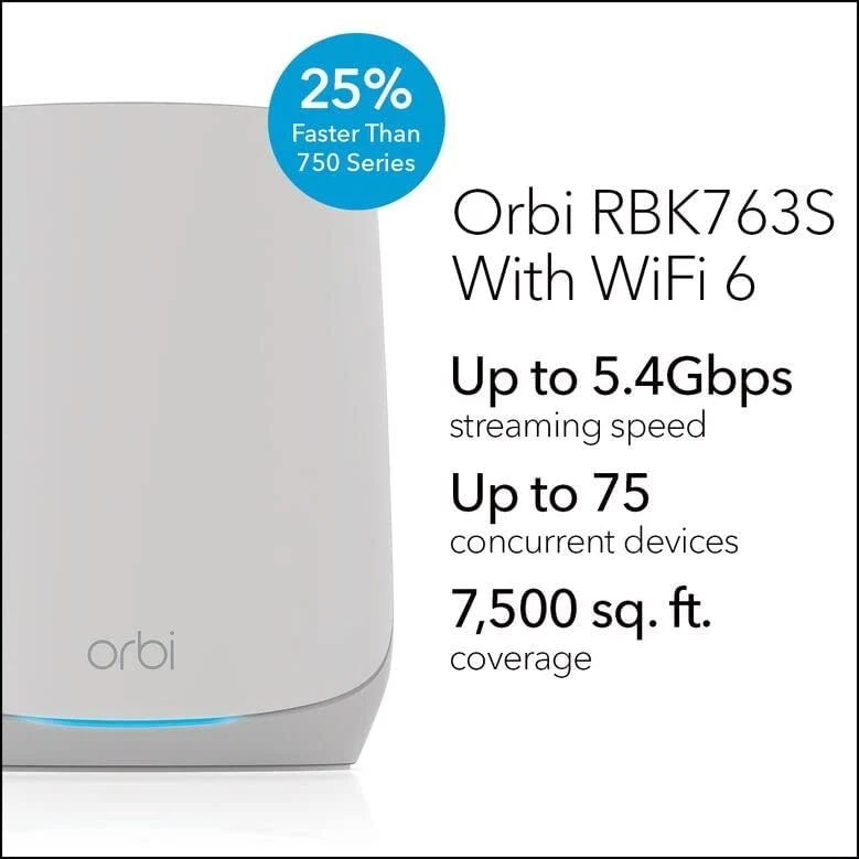 Netgear RBK763 Orbi AX5400 Tri-band WiFi 6 Mesh System, 5.4Gbps, 1 Router + 2 Satellites - Certified Refurbished - Image 4