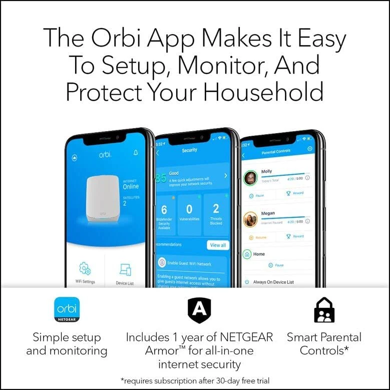 Netgear RBK763 Orbi AX5400 Tri-band WiFi 6 Mesh System, 5.4Gbps, 1 Router + 2 Satellites - Certified Refurbished - Image 8