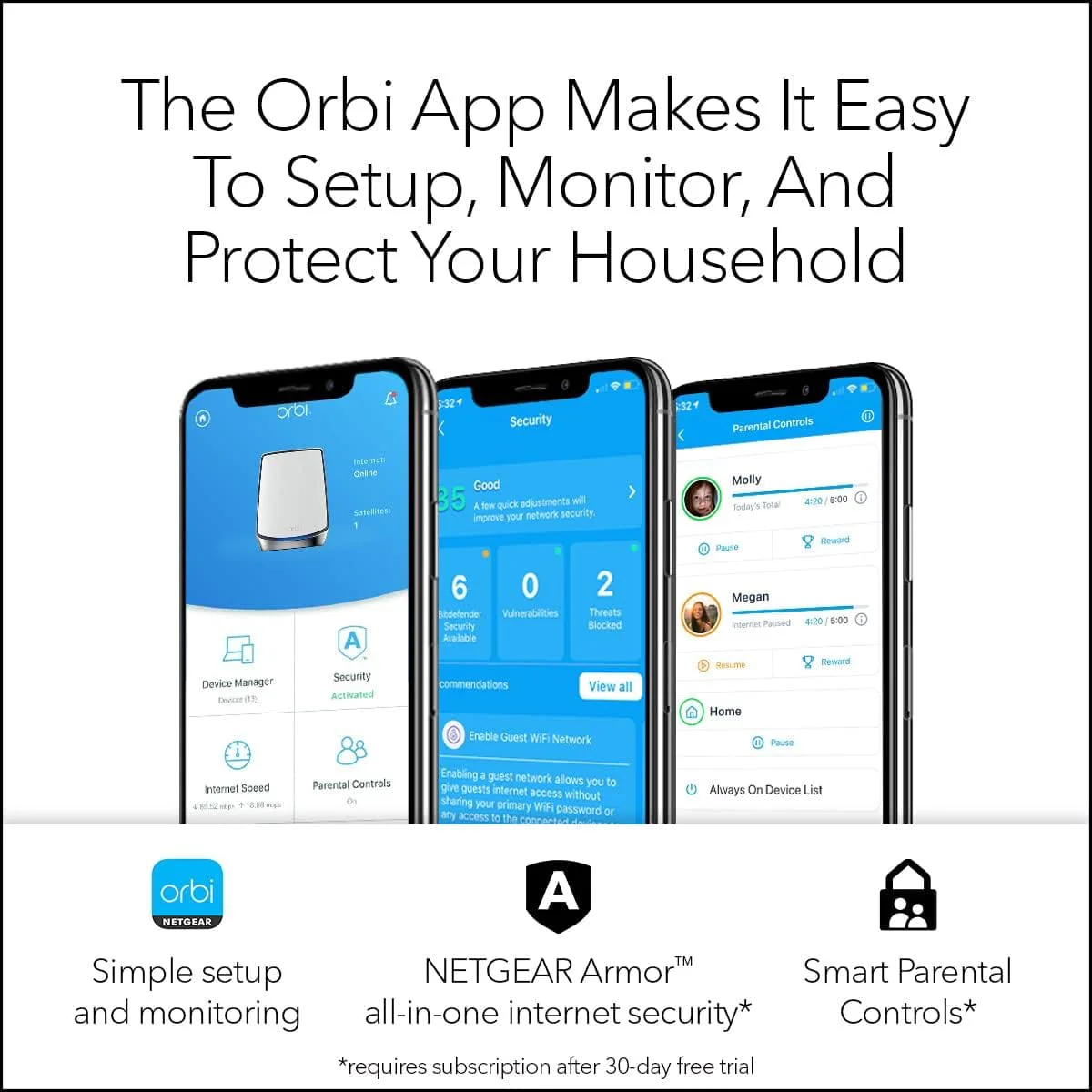 Netgear RBK853 Orbi AX6000 Wireless Tri-Band Gigabit Mesh WiFi 6 System 3-Pack, 1 Router + 2 Satellites - Certified Refurbished - Image 6