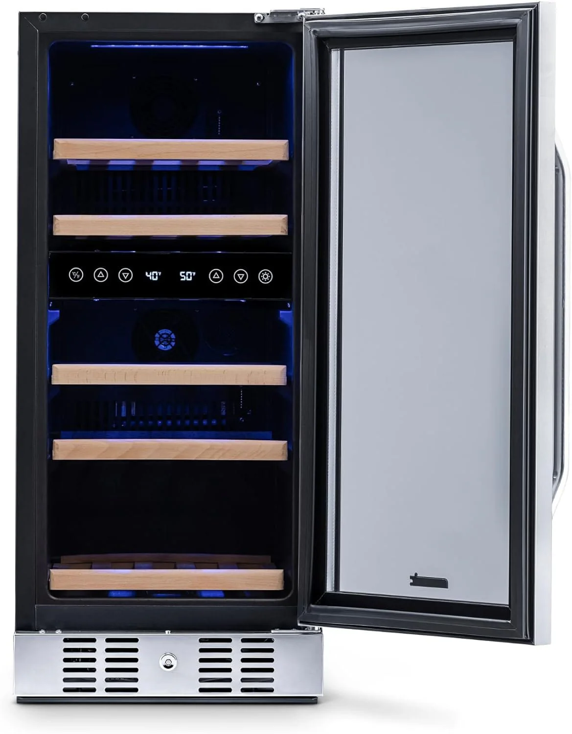Newair 15" Dual Zone Wine Fridge with Beech Wood Shelves, 29 Bottles, Stainless Steel - Certified Refurbished - Image 11