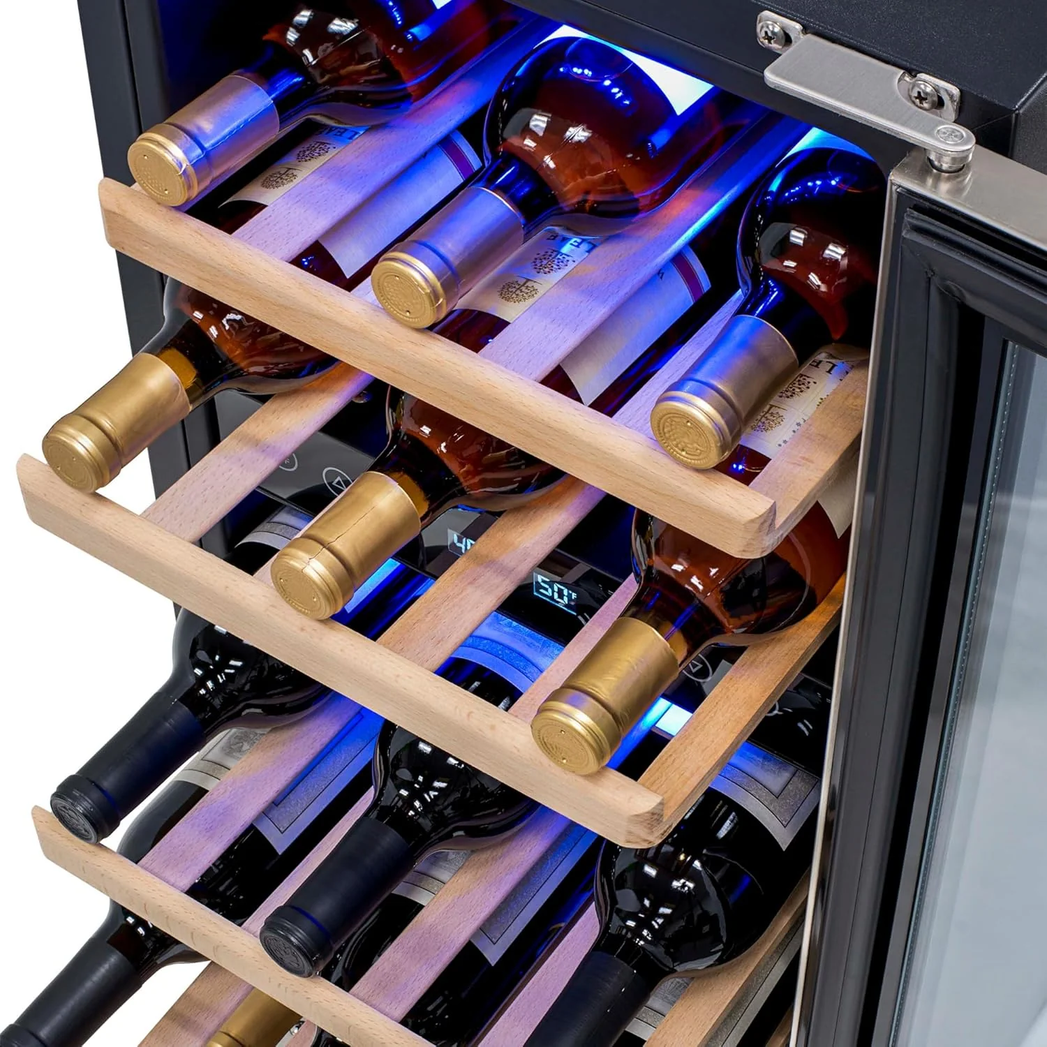 Newair 15" Dual Zone Wine Fridge with Beech Wood Shelves, 29 Bottles, Stainless Steel - Certified Refurbished - Image 6