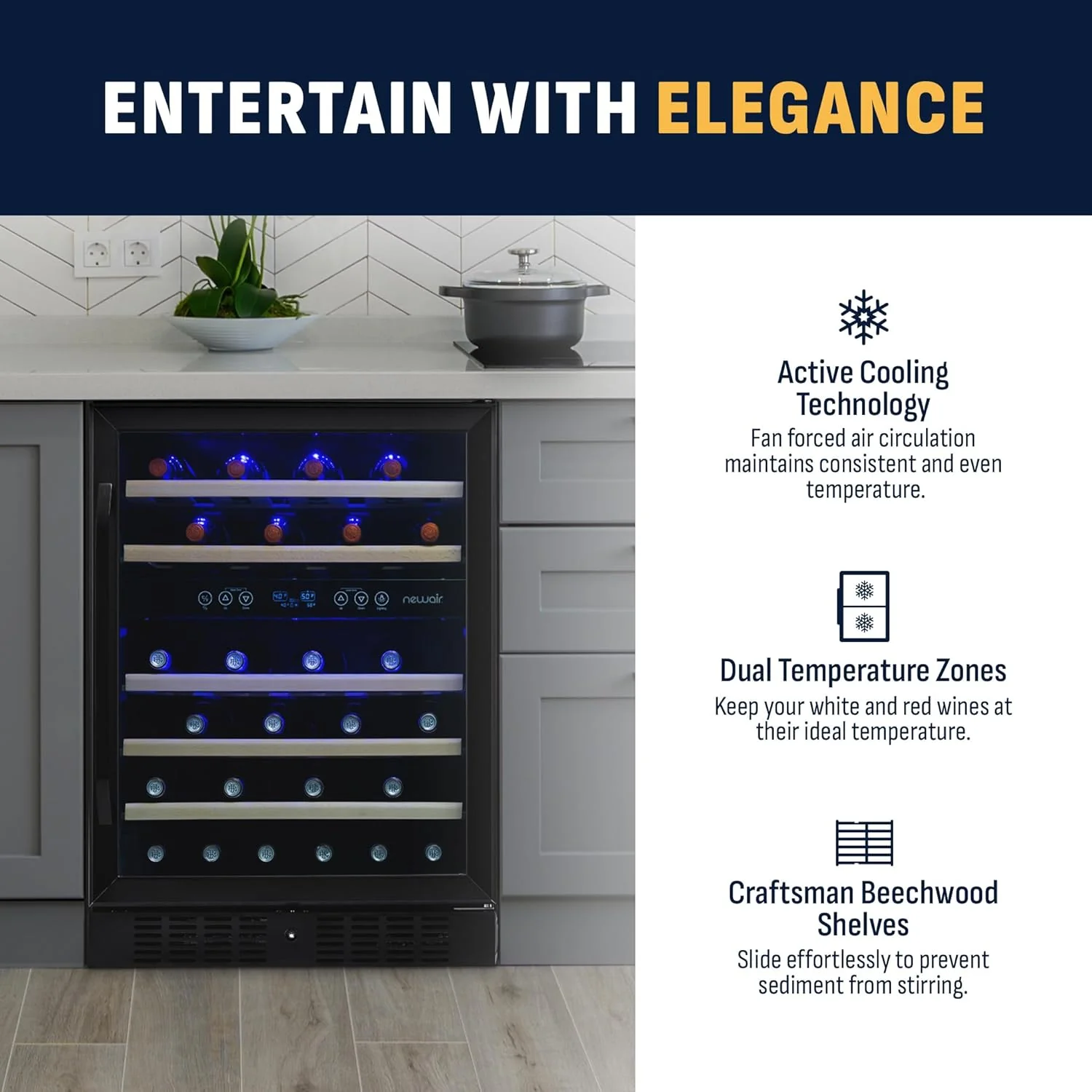 Newair 24" Built-in Dual Zone Wine Fridge, 46 Bottles, Black - Certified Refurbished - Image 6