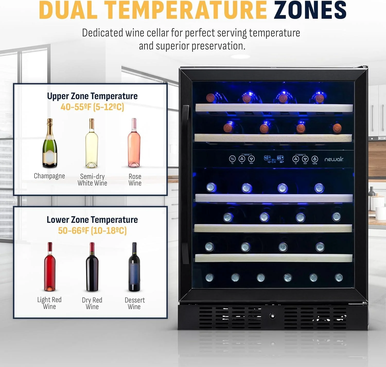 Newair 24" Built-in Dual Zone Wine Fridge, 46 Bottles, Black - Certified Refurbished - Image 7