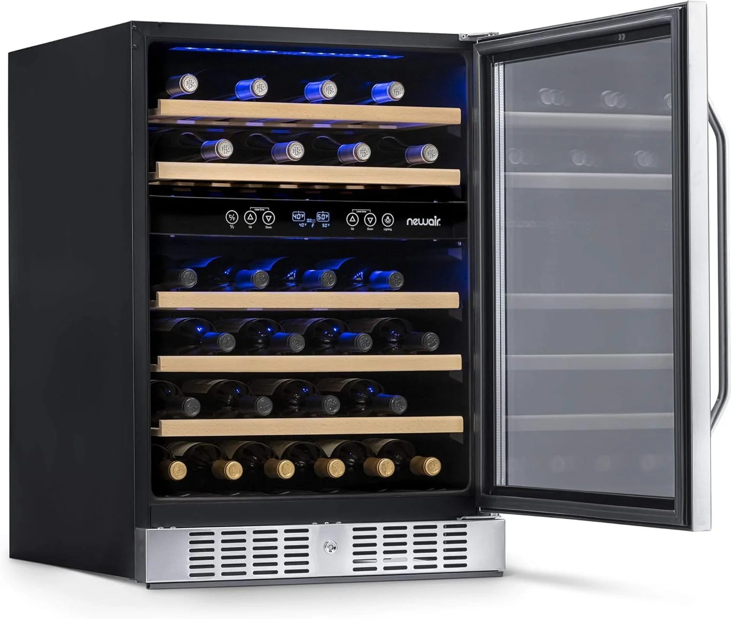 Newair 24" Dual Zone Wine Fridge with Beech Wood Shelves, 46 Bottles, Stainless Steel - Certified Refurbished - Image 11