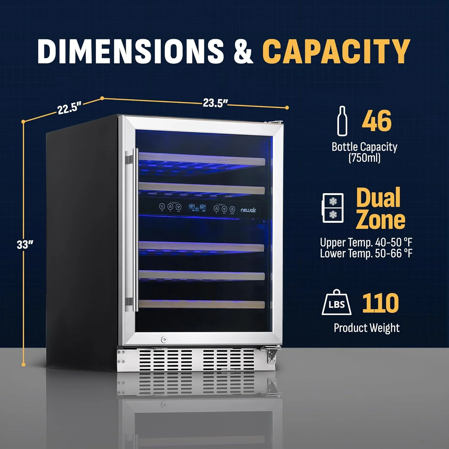 Newair Dual Zone Fridge with Beech Wood Shelves, 46 Bottles, Stainless Steel - Certified Refurbished - Image 8