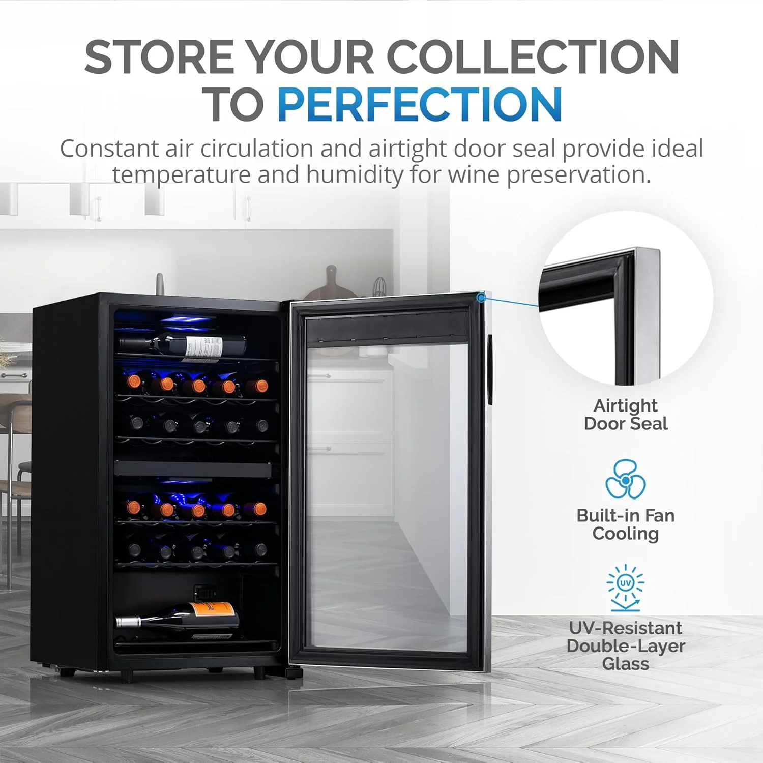 Newair Dual Zone Wine Fridge with Adjustable Racks, 28 Bottles, Stainless Steel - Certified Refurbished - Image 2