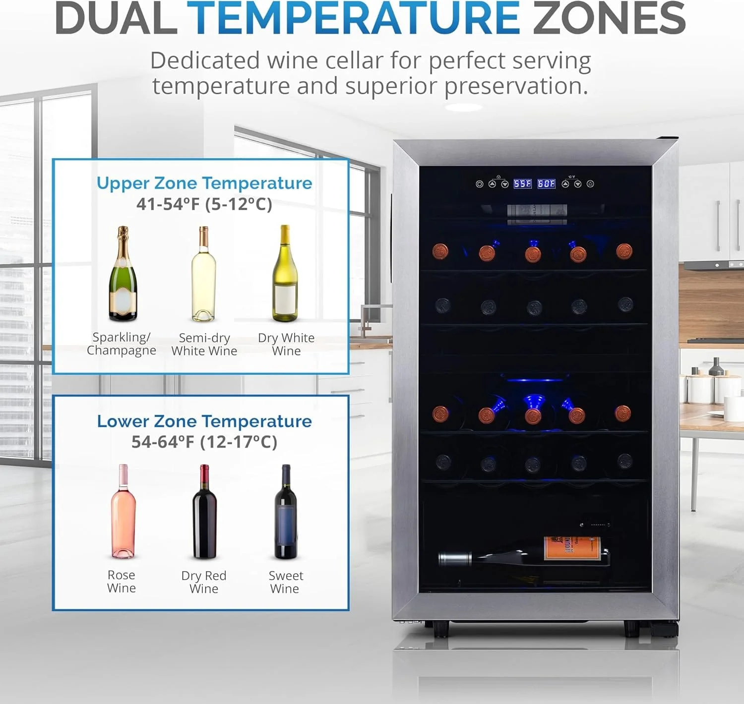 Newair Dual Zone Wine Fridge with Adjustable Racks, 28 Bottles, Stainless Steel - Certified Refurbished - Image 7