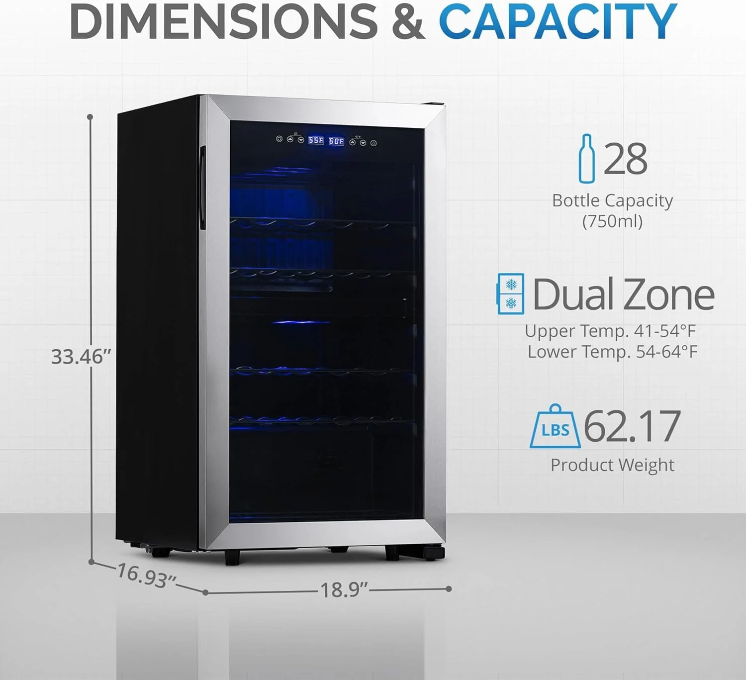 Newair Dual Zone Wine Fridge with Adjustable Racks, 28 Bottles, Stainless Steel - Certified Refurbished - Image 8